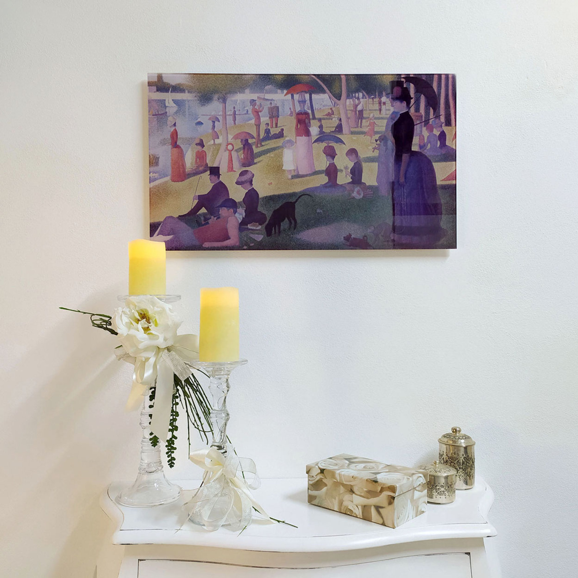 OPERE D'ARTE SU VETRO - Quadro con lavorazione in finitura bianca - Seurat Un dimanche a près midi à l'ile de la grande latte Florence Glass vista1