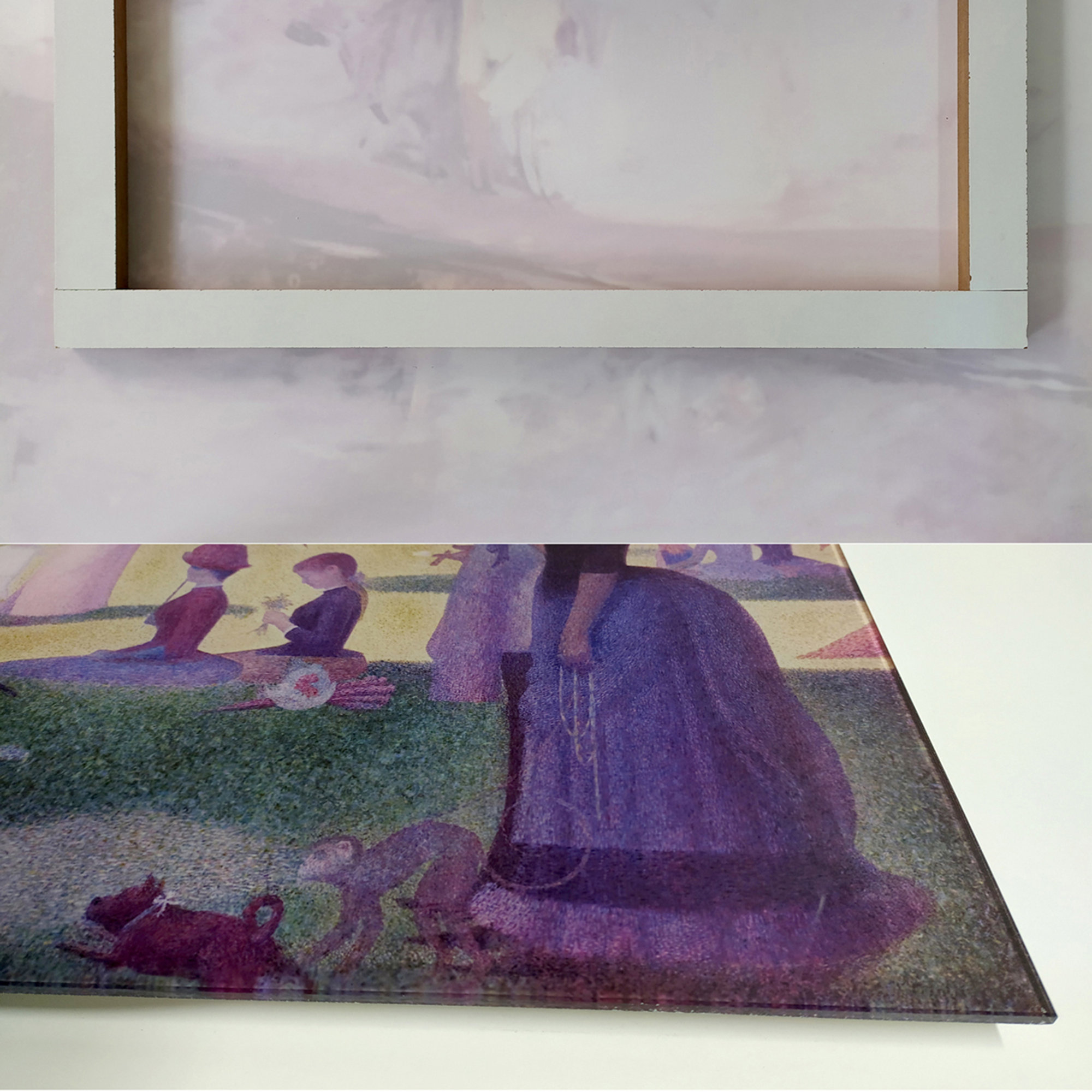 OPERE D'ARTE SU VETRO - Quadro con lavorazione in finitura bianca - Seurat Un dimanche a près midi à l'ile de la grande latte Florence Glass vista2