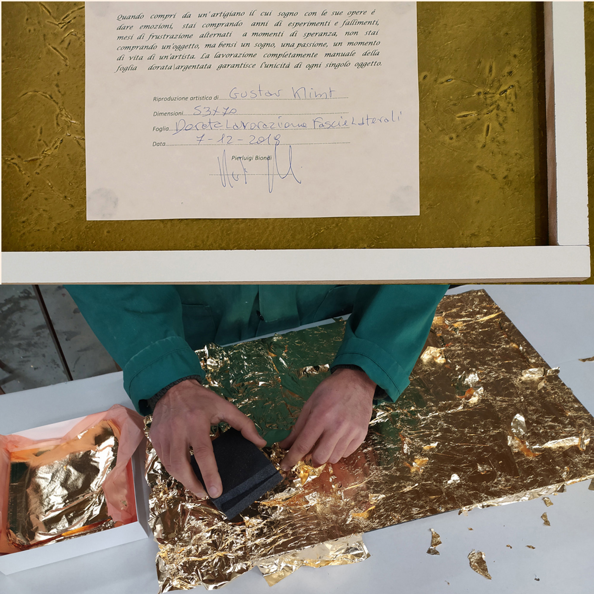 OPERE D'ARTE SU VETRO - Quadro con lavorazione in foglia dorata - Klimt Abbraccio Florence Glass vista2