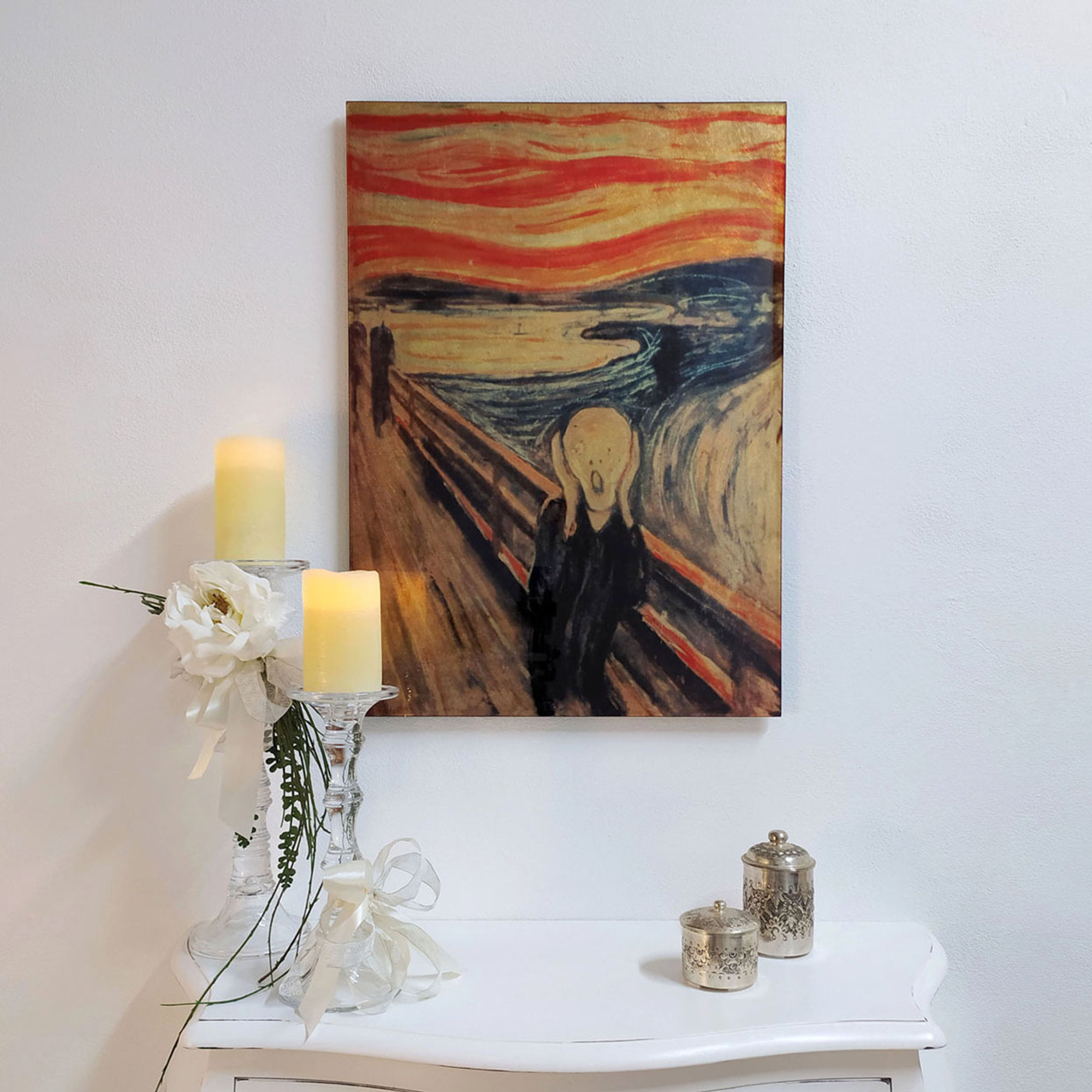 OPERE D'ARTE SU VETRO - Quadro con lavorazione in foglia dorata     - Munch L'urlo Florence Glass vista1