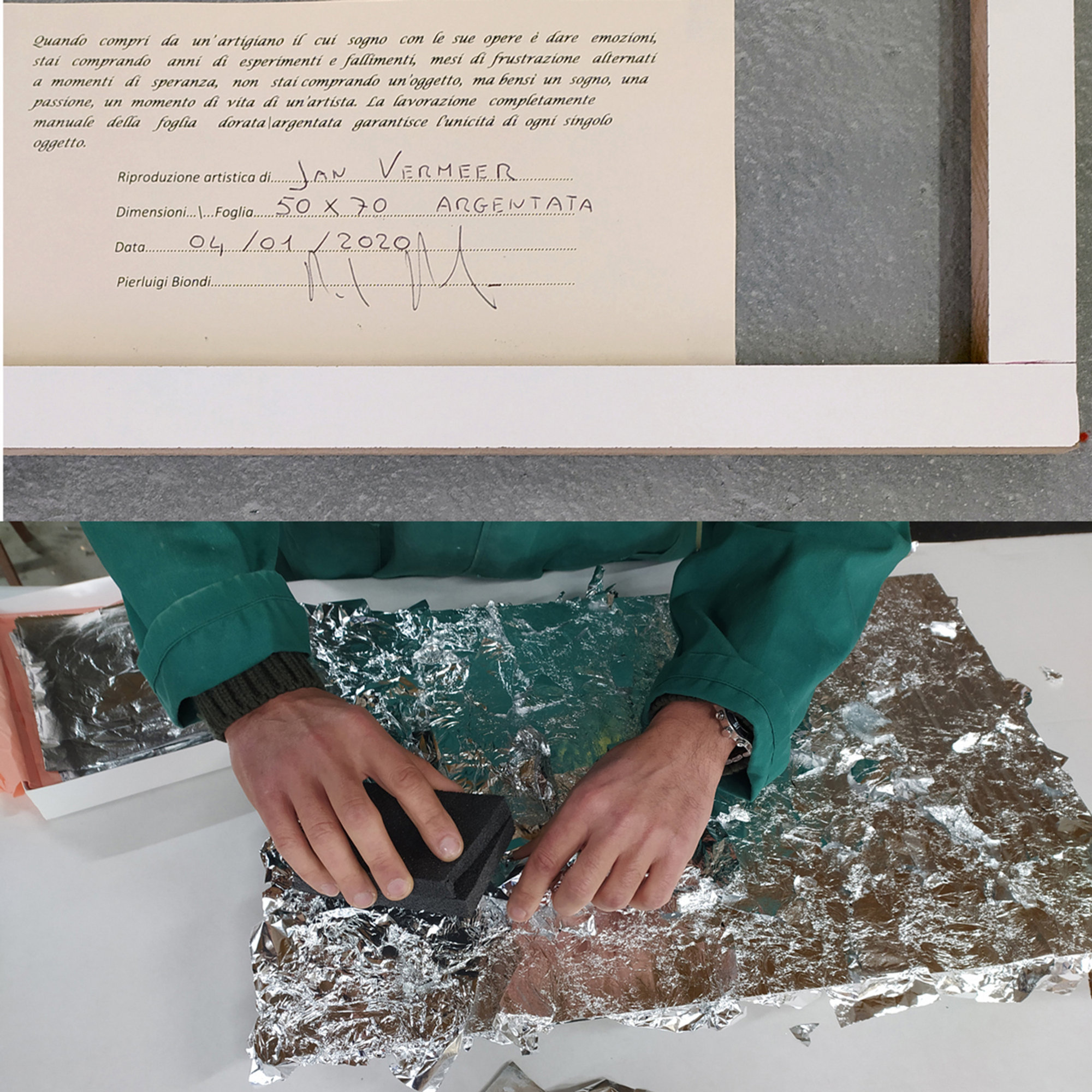 OPERE D'ARTE SU VETRO - Quadro con lavorazione in foglia argentata                                  -Vermeer Ragazza col turbante Florence Glass vista2