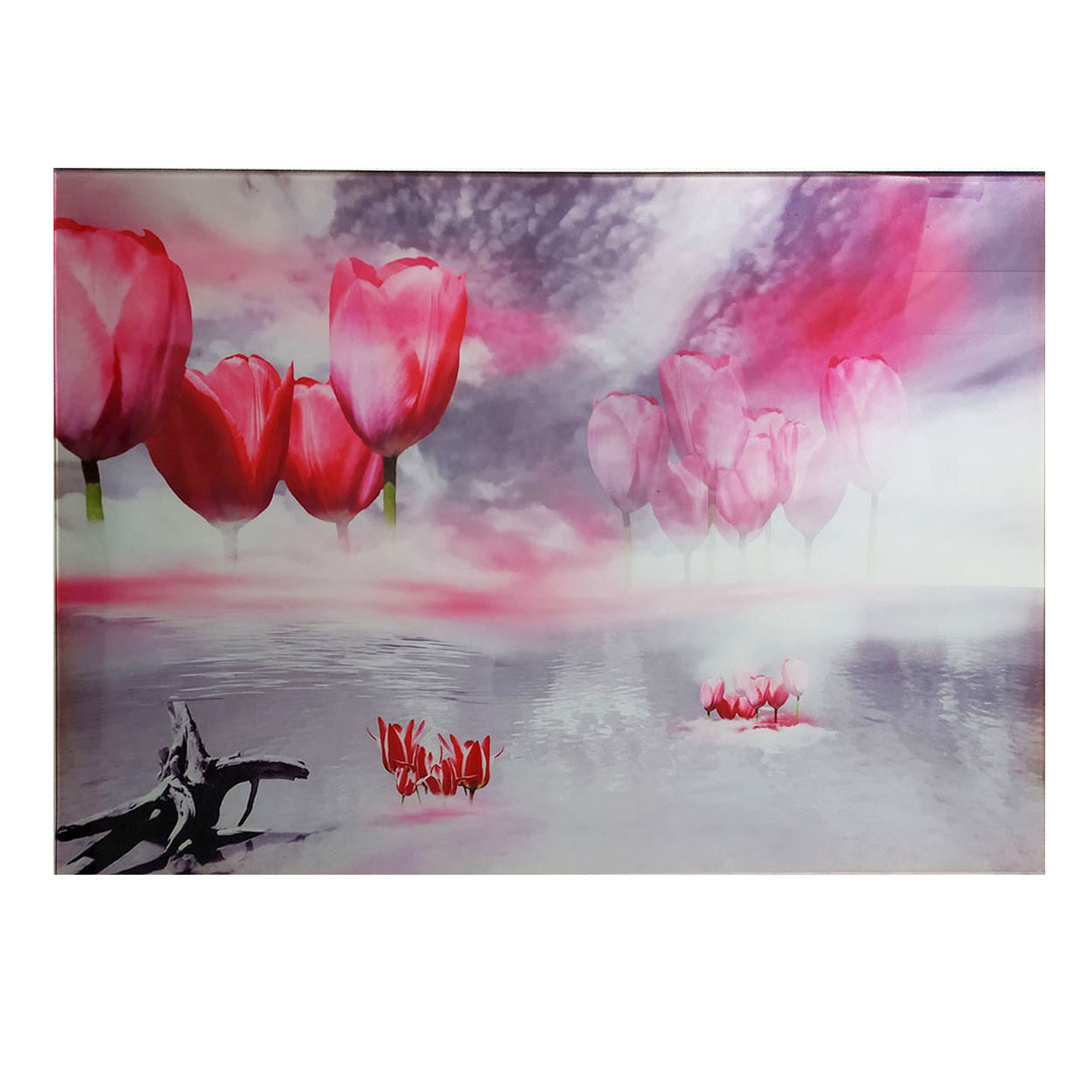 OPERE D'ARTE SU VETRO - Quadro con lavorazione in finitura polvere metallica argentata     - Fotografia Tulipani Florence Glass vista0