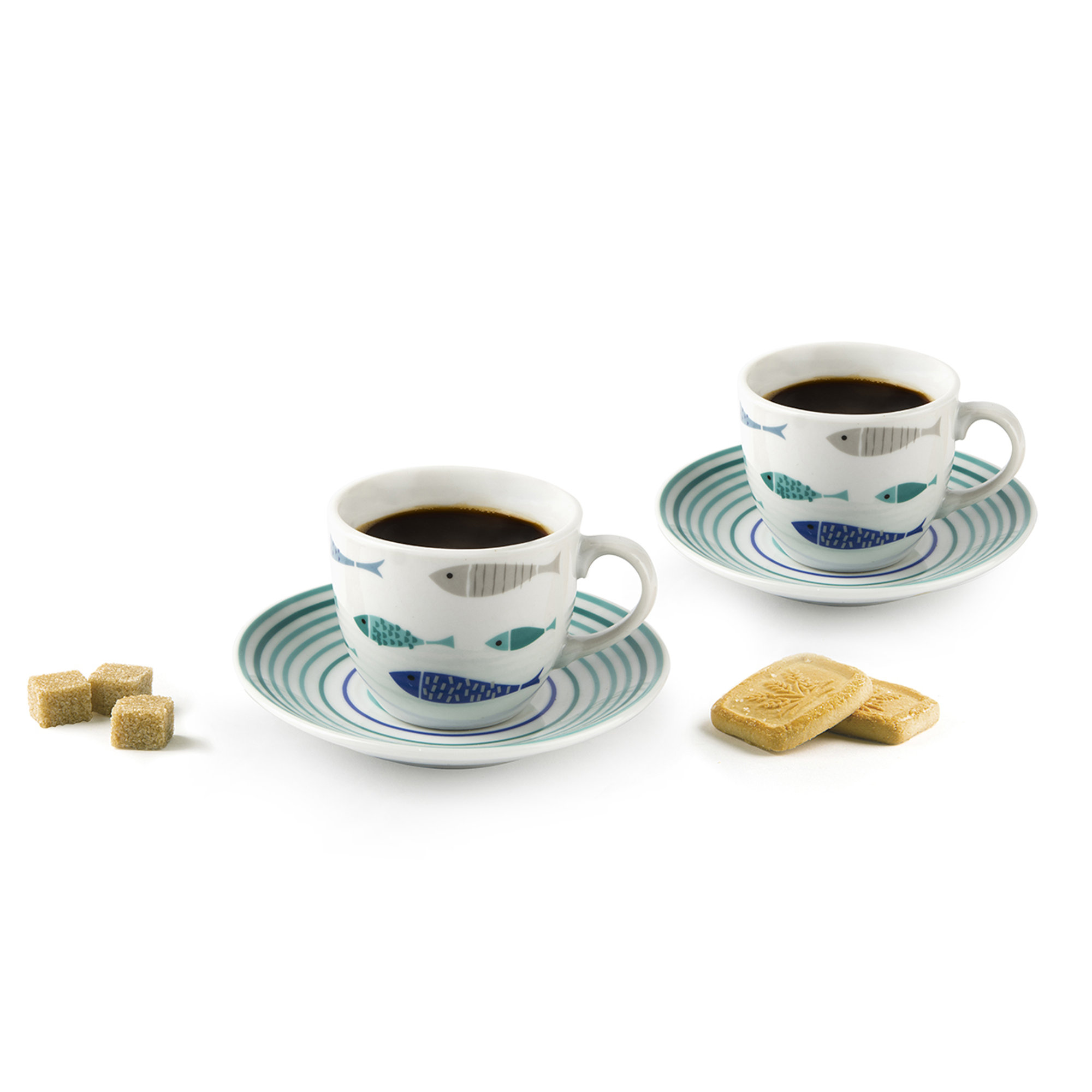 Set da 6 tazzine caffè North Sea decoro pesci. La tavola di primavera vista1