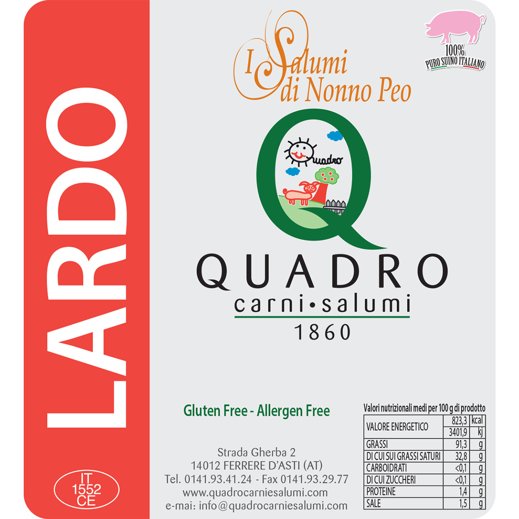 Specialità dal Piemonte: Lardo Salato - Salame al Cinghiale - Salame al Tartufo - Miele di Acacia Quadro Carni e Salumi vista1