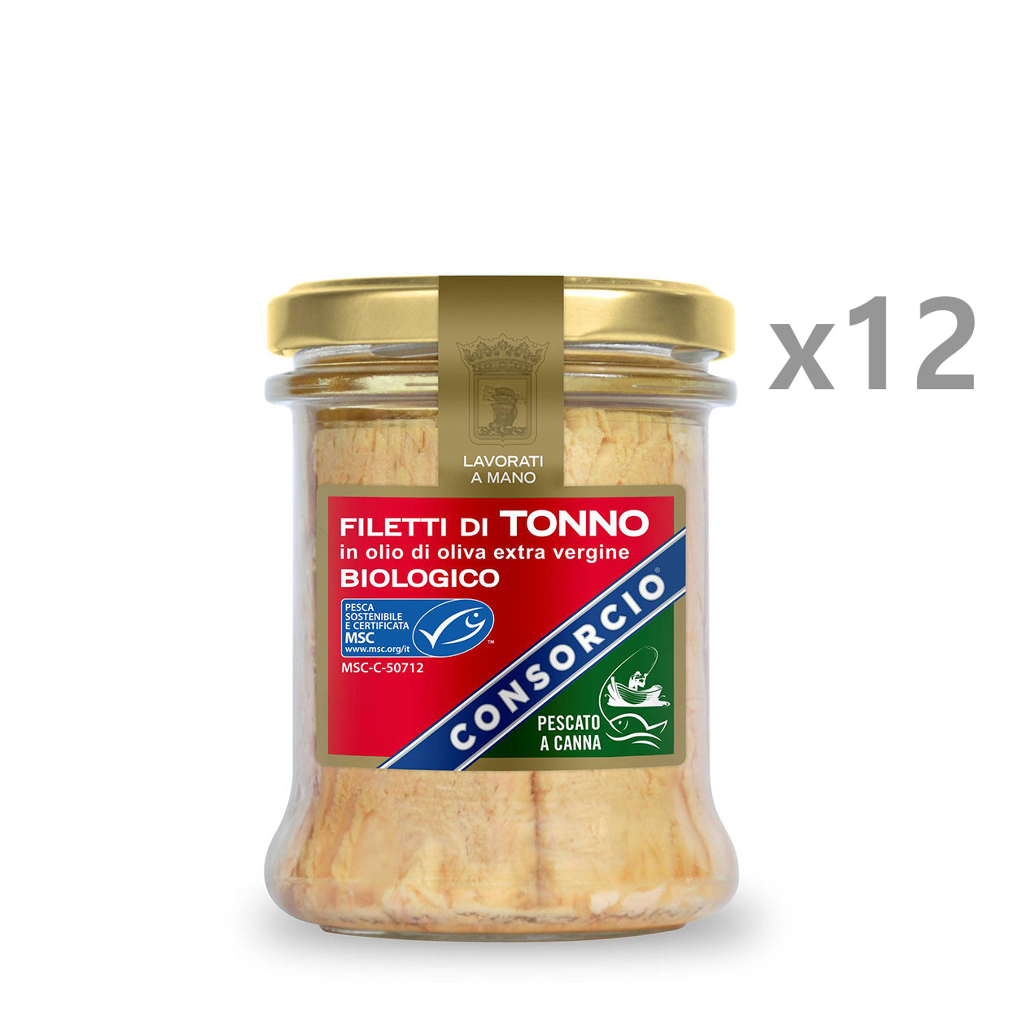 12 vasetti - Filetti di Tonno BIO in olio EVO MSC pescato a canna da 195 gr Consorcio vista0