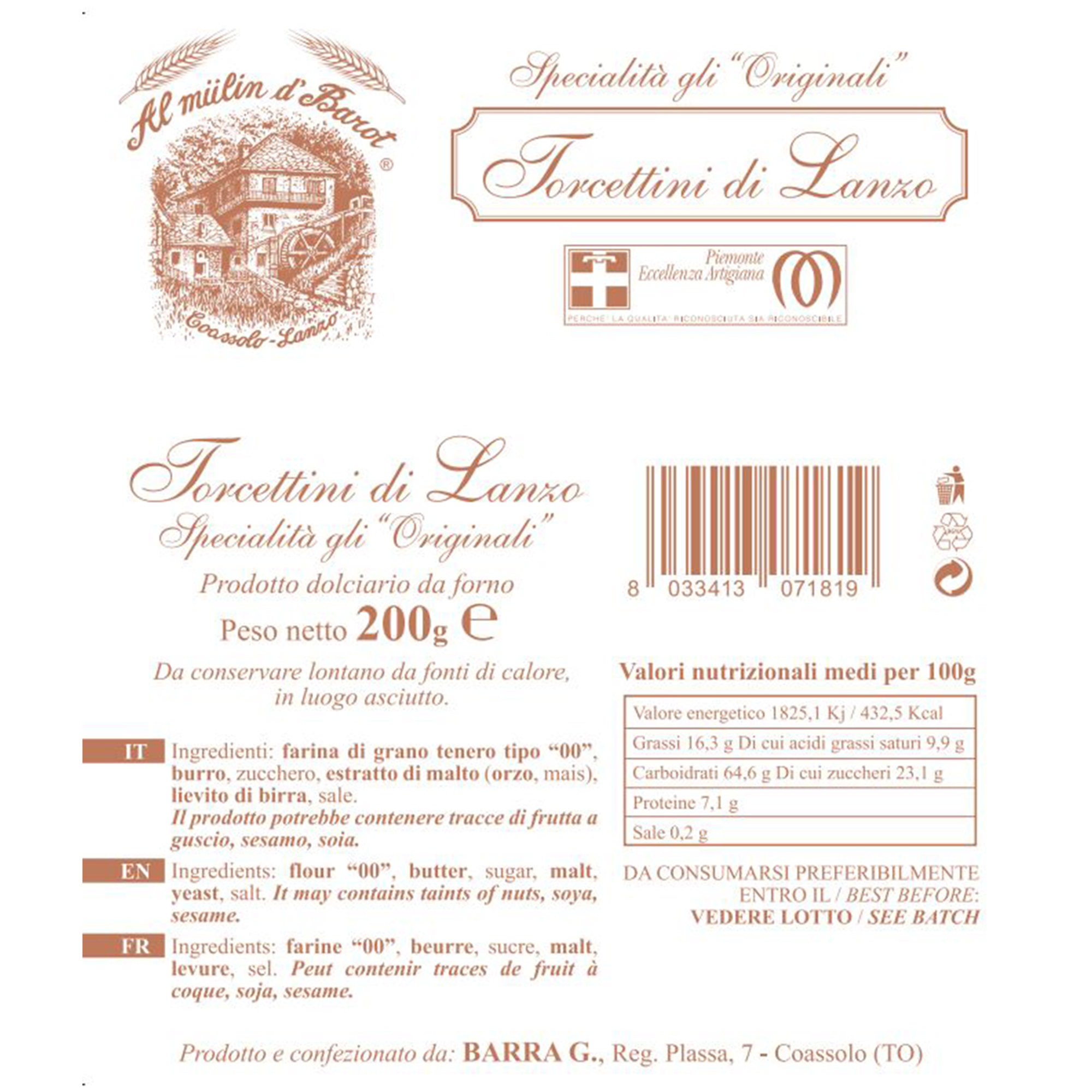 4 sacchetti - Torcetti di Lanzo da 200 gr Mulin d'Barot vista1