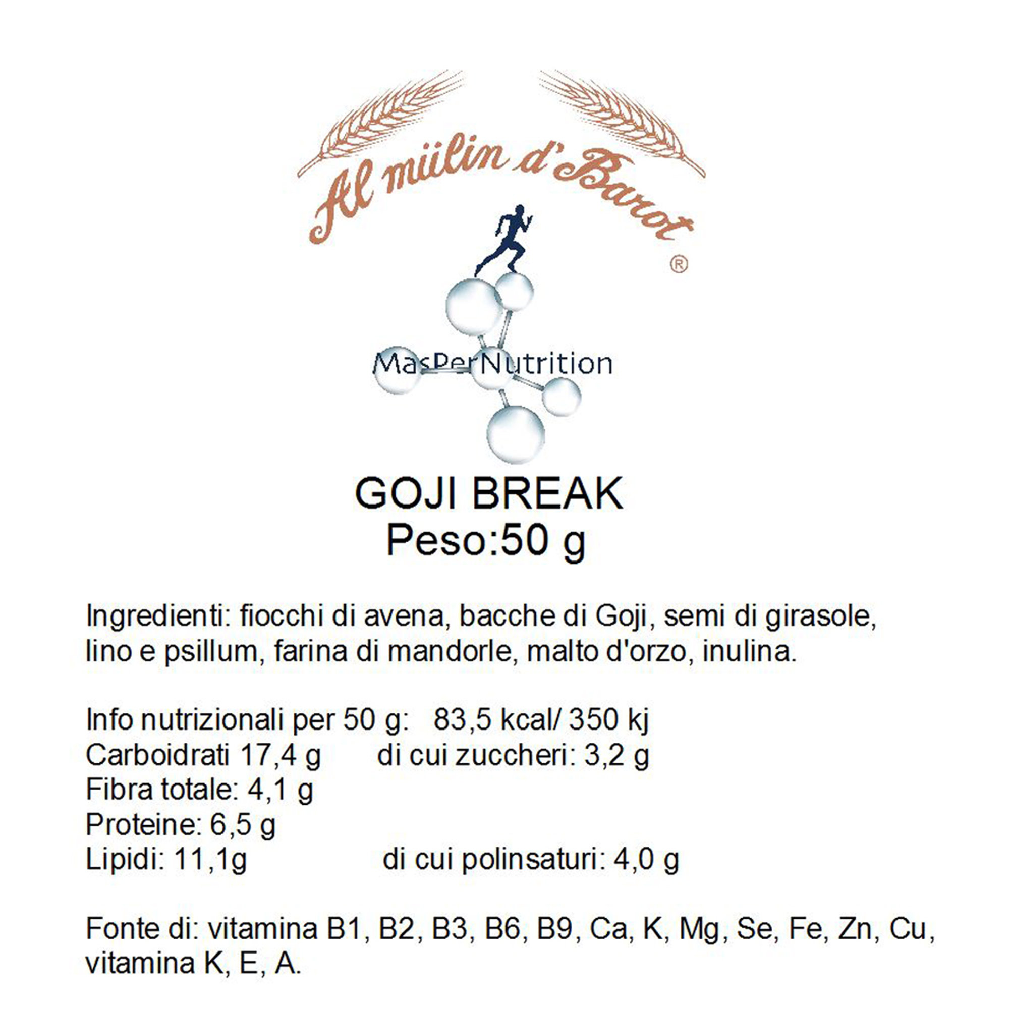 45 Barrette miste da 50 gr: 15 Bacche di Goji - 15 Frutti Rossi - 15 Mandorle e Cioccolato Fondente 62% Mulin d'Barot vista2