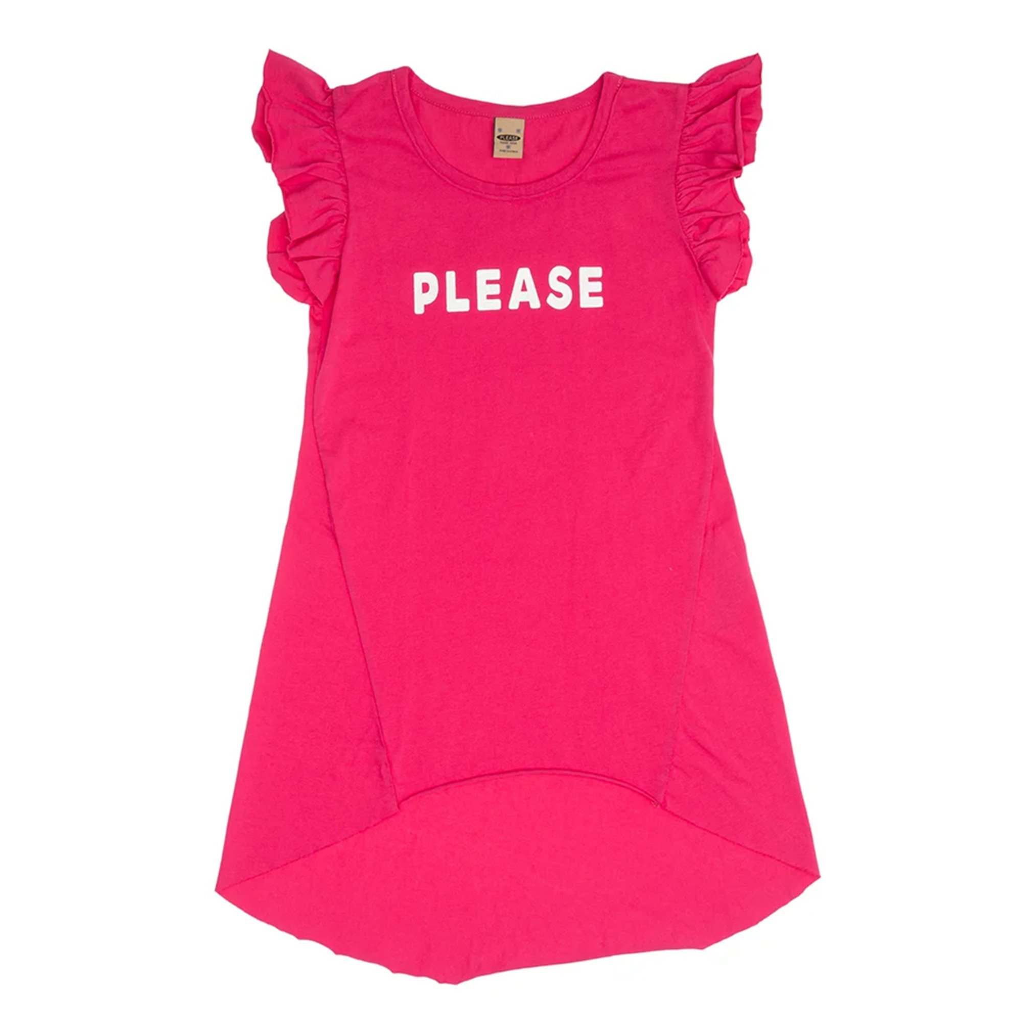 Abito fucsia con stampa logo, asimmetrico con frappe Please  vista0