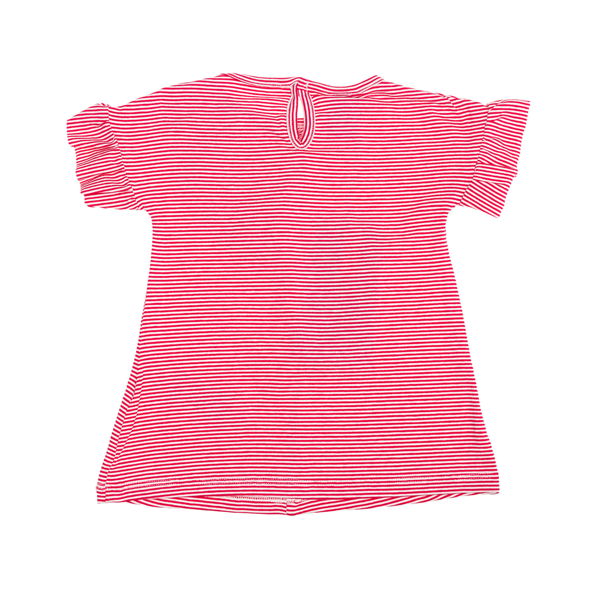 Abito neonata a righe rosse e bianche con frappa Please  vista1