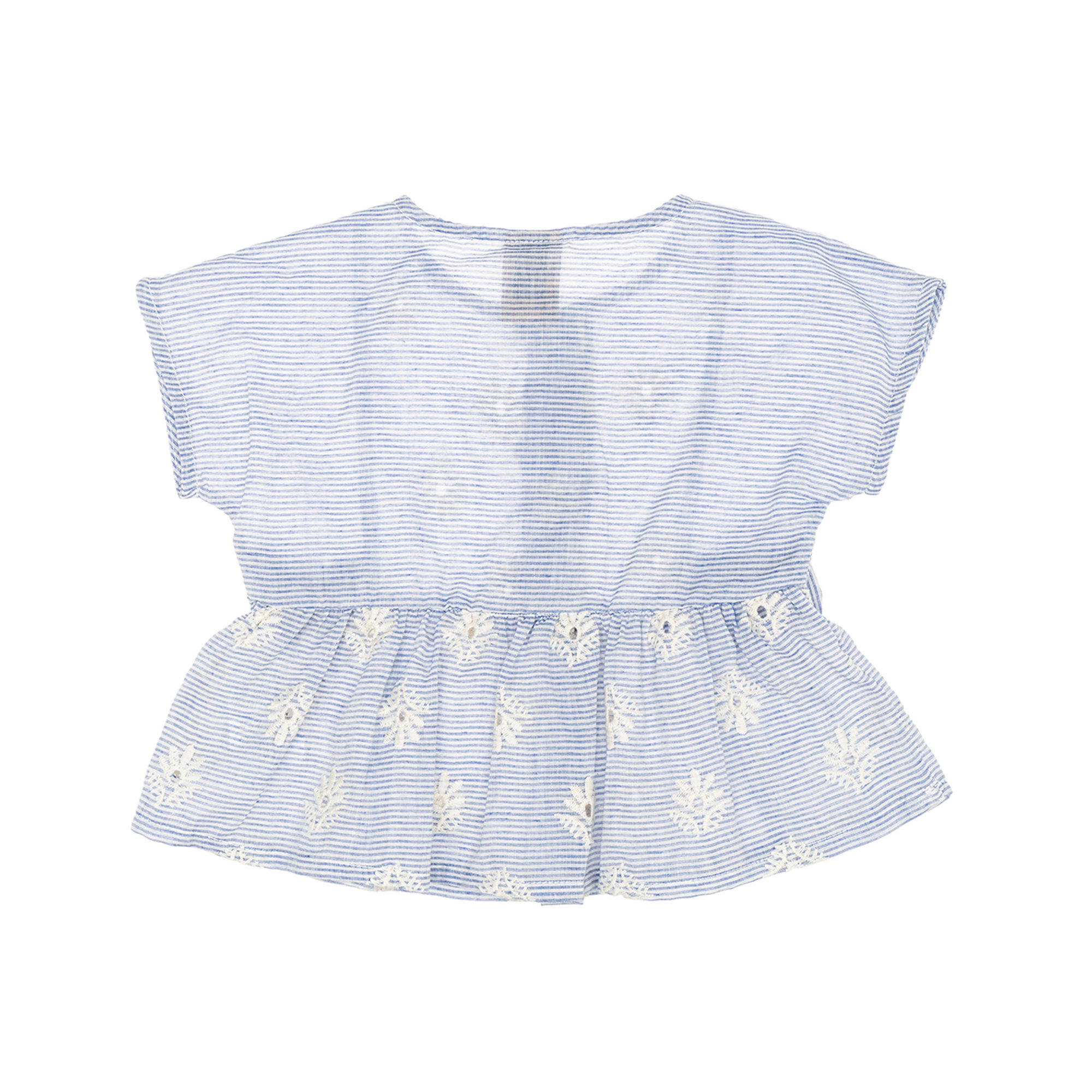 Top in cotone a righe con fiori ricamati Please  vista1