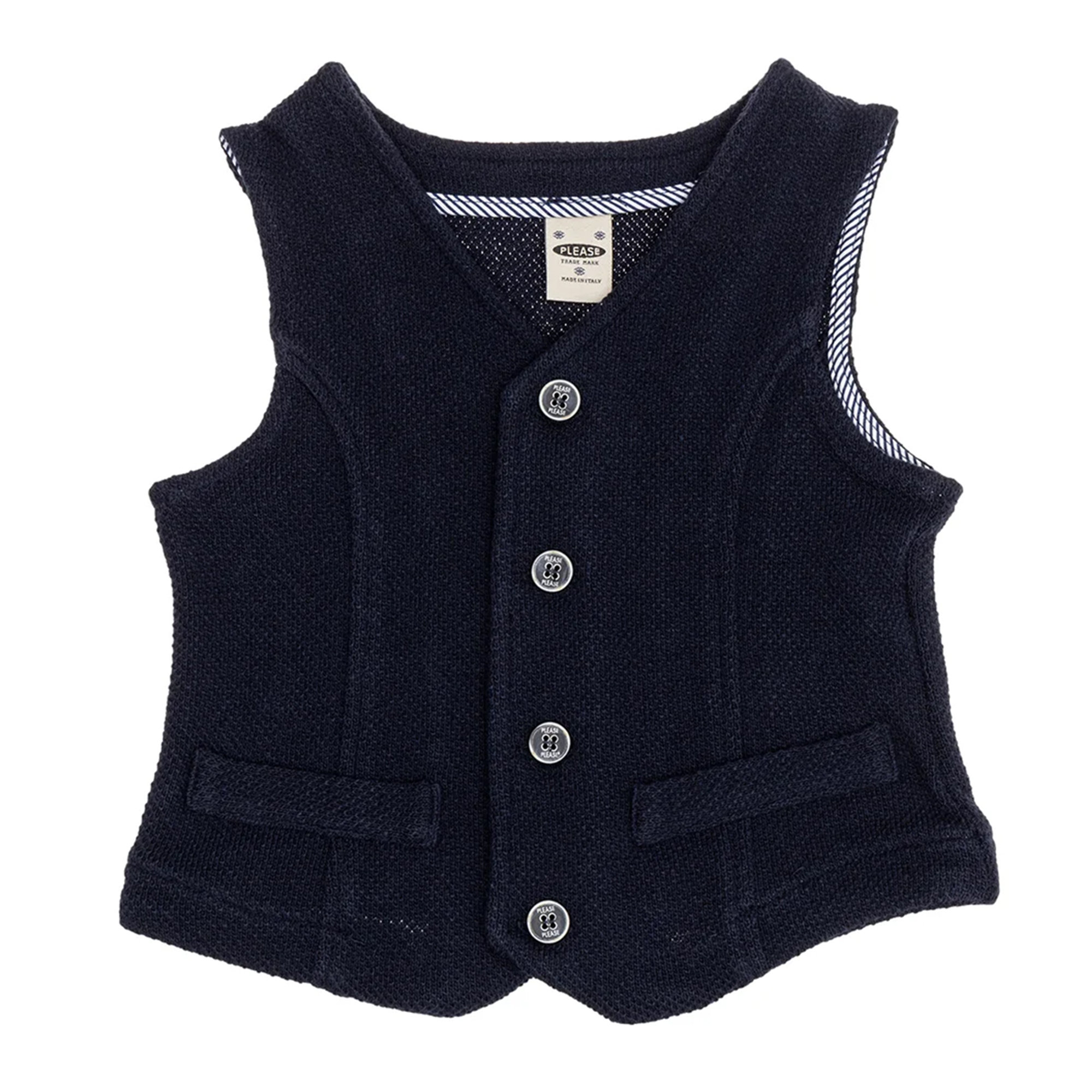 Gilet blu in cotone piquet con bottoni Please  vista0