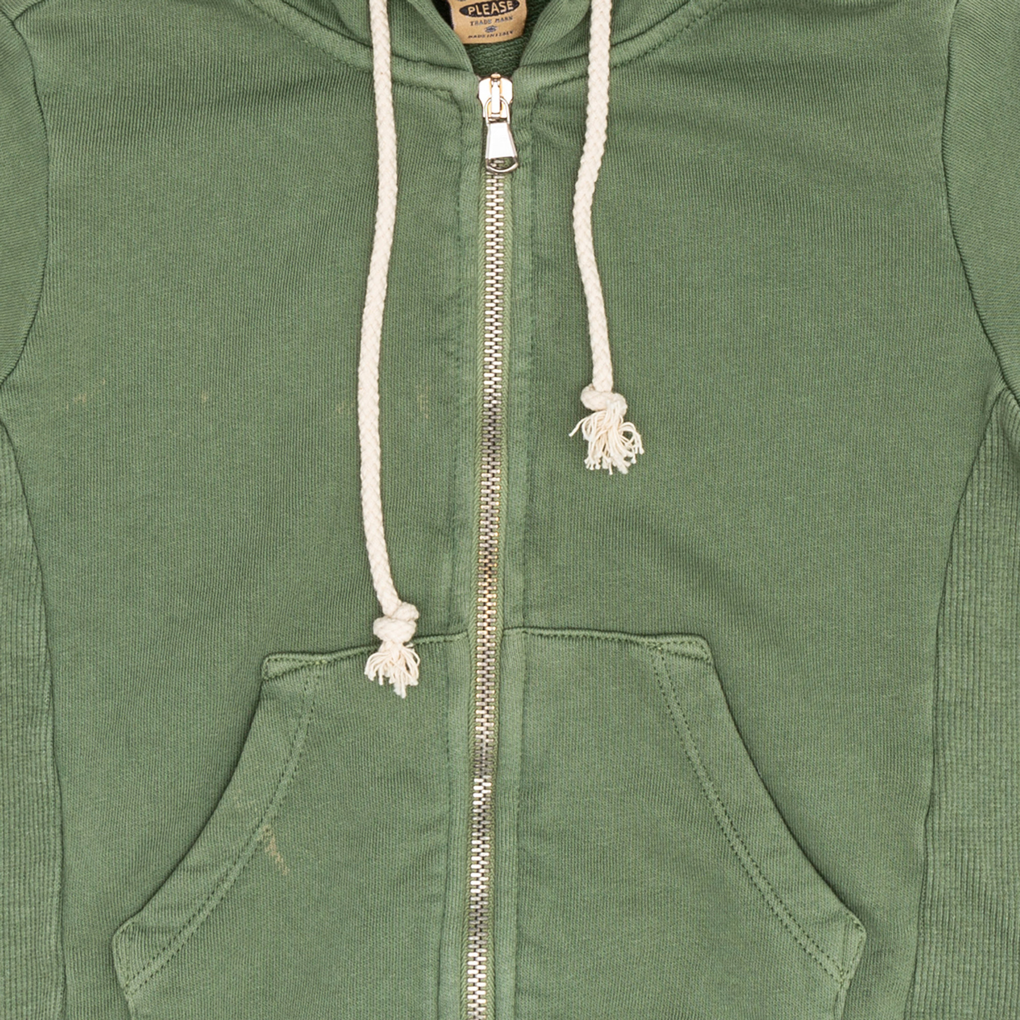 Felpa verde con cappuccio e zip centrale Please  vista2