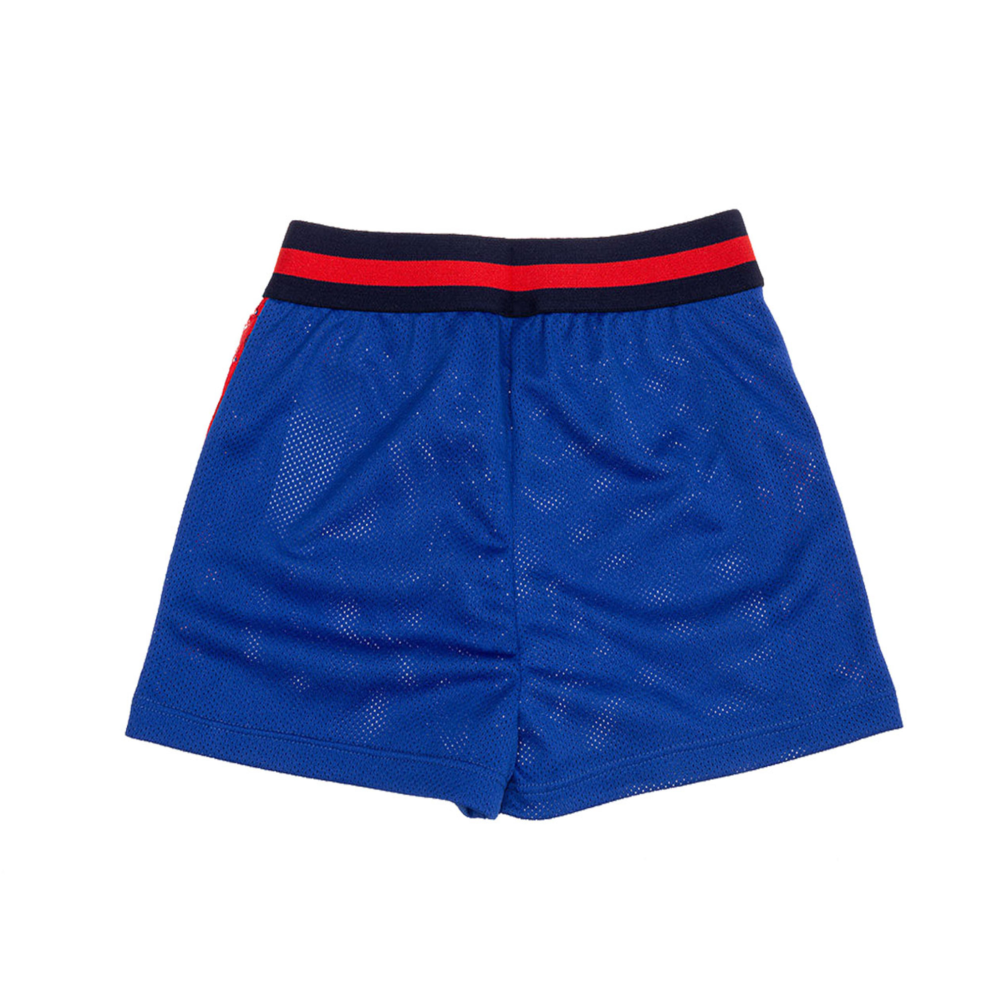 Short bimba in  tessuto bluette traforato con bande in pizzo Please  vista1