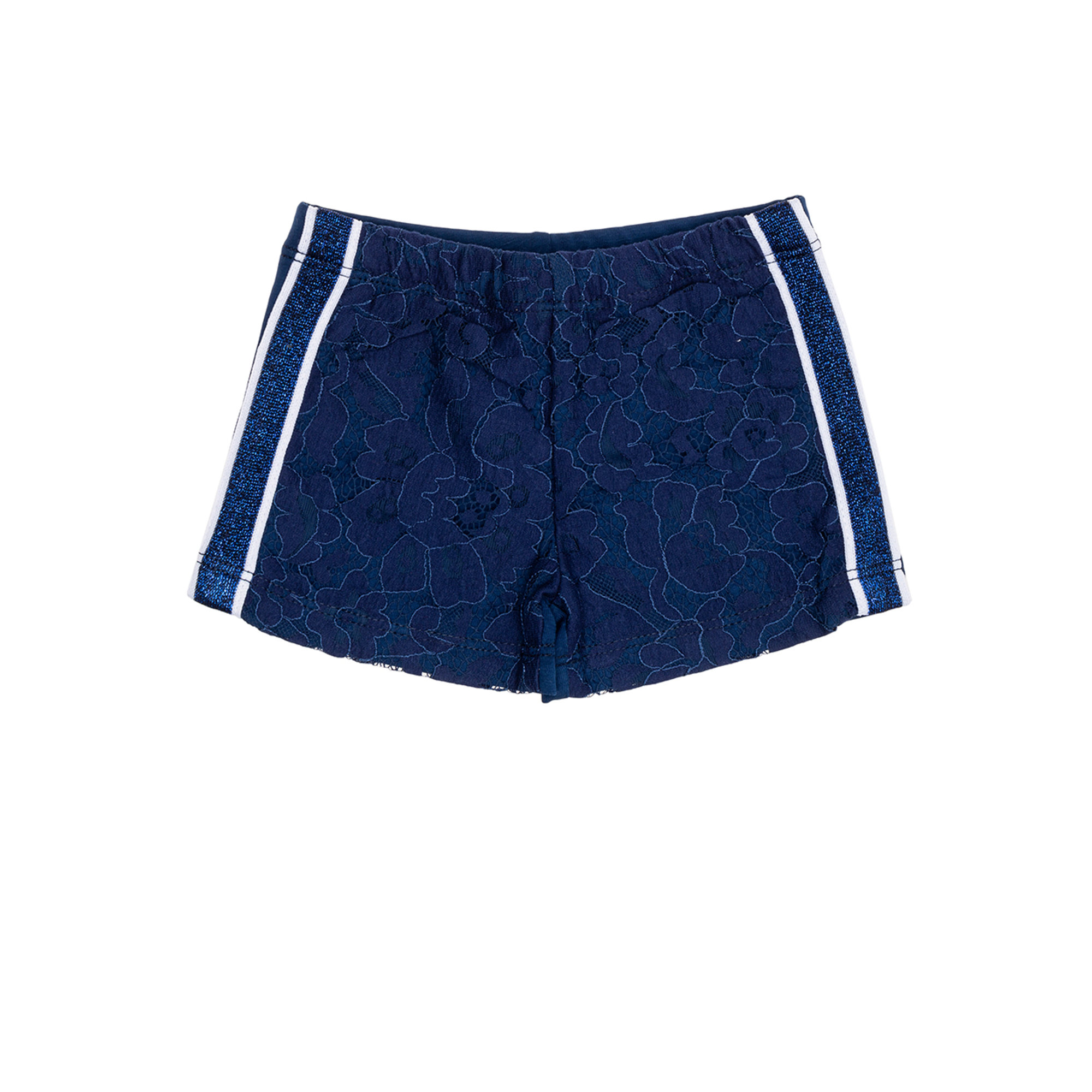 Shortino in pizzo blu con bande laterali lurex Please  vista0