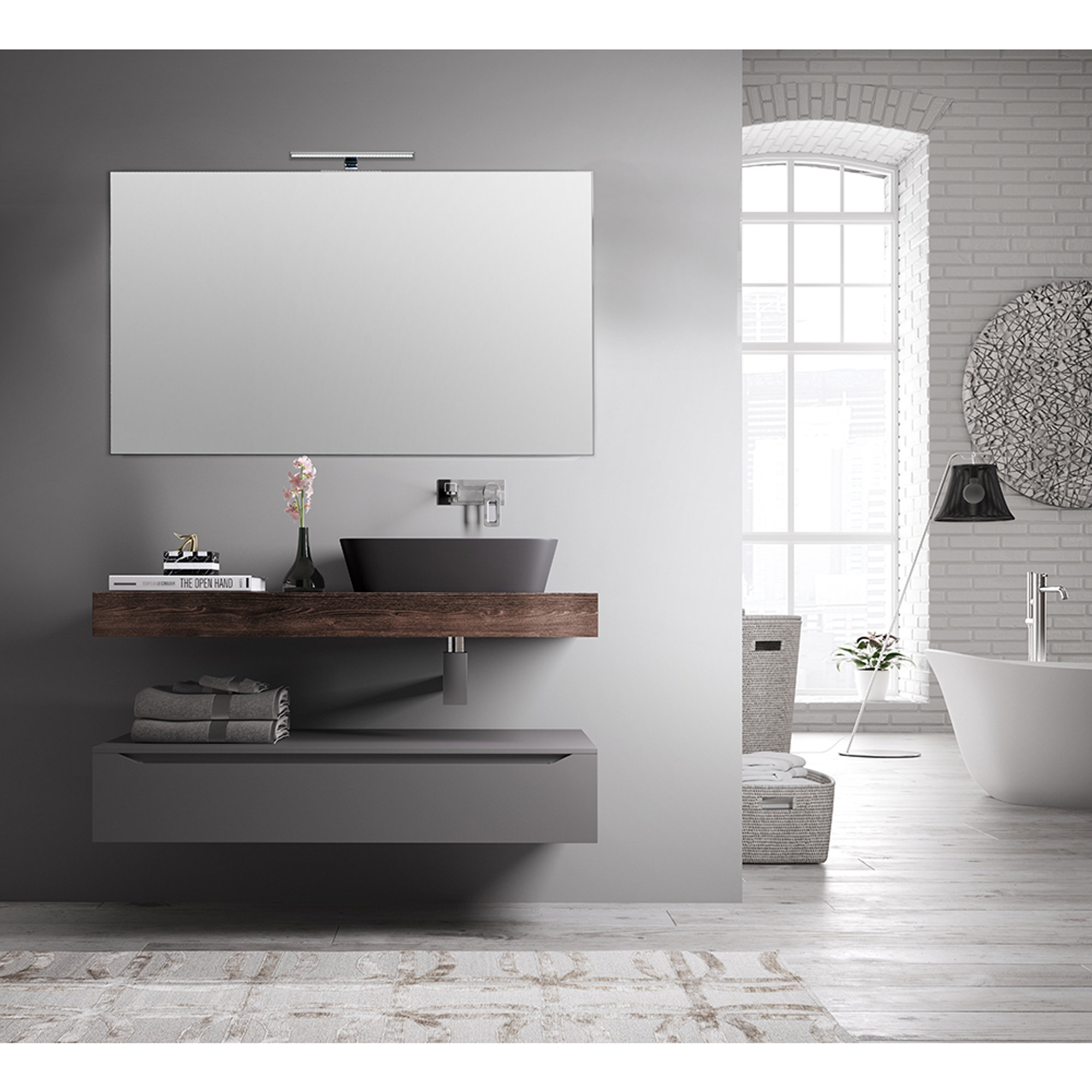 Composizione bagno MONIKA 120, rovere Thermo/grigio opaco Bath & Design vista1