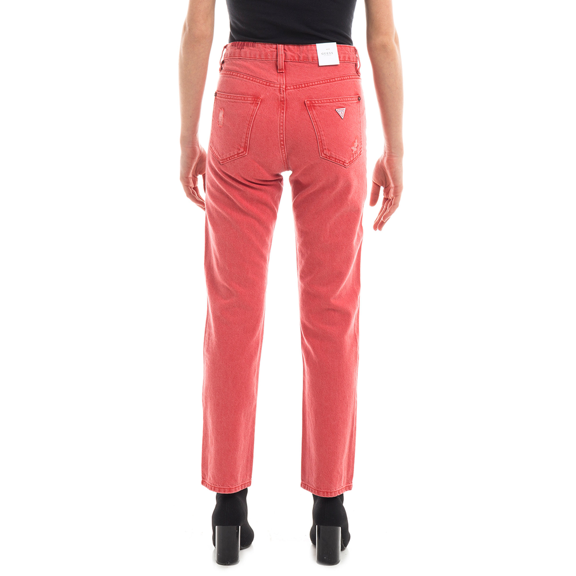 Jeans a vita alta e rotture corallo Guess  vista2