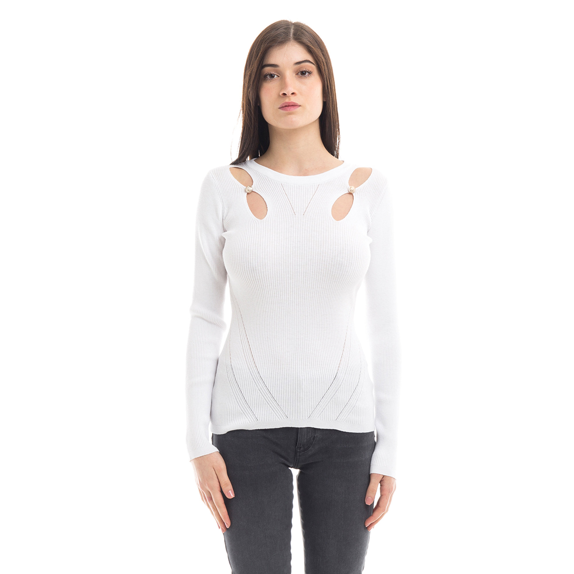 Maglia a coste sottili bianca Guess  vista0