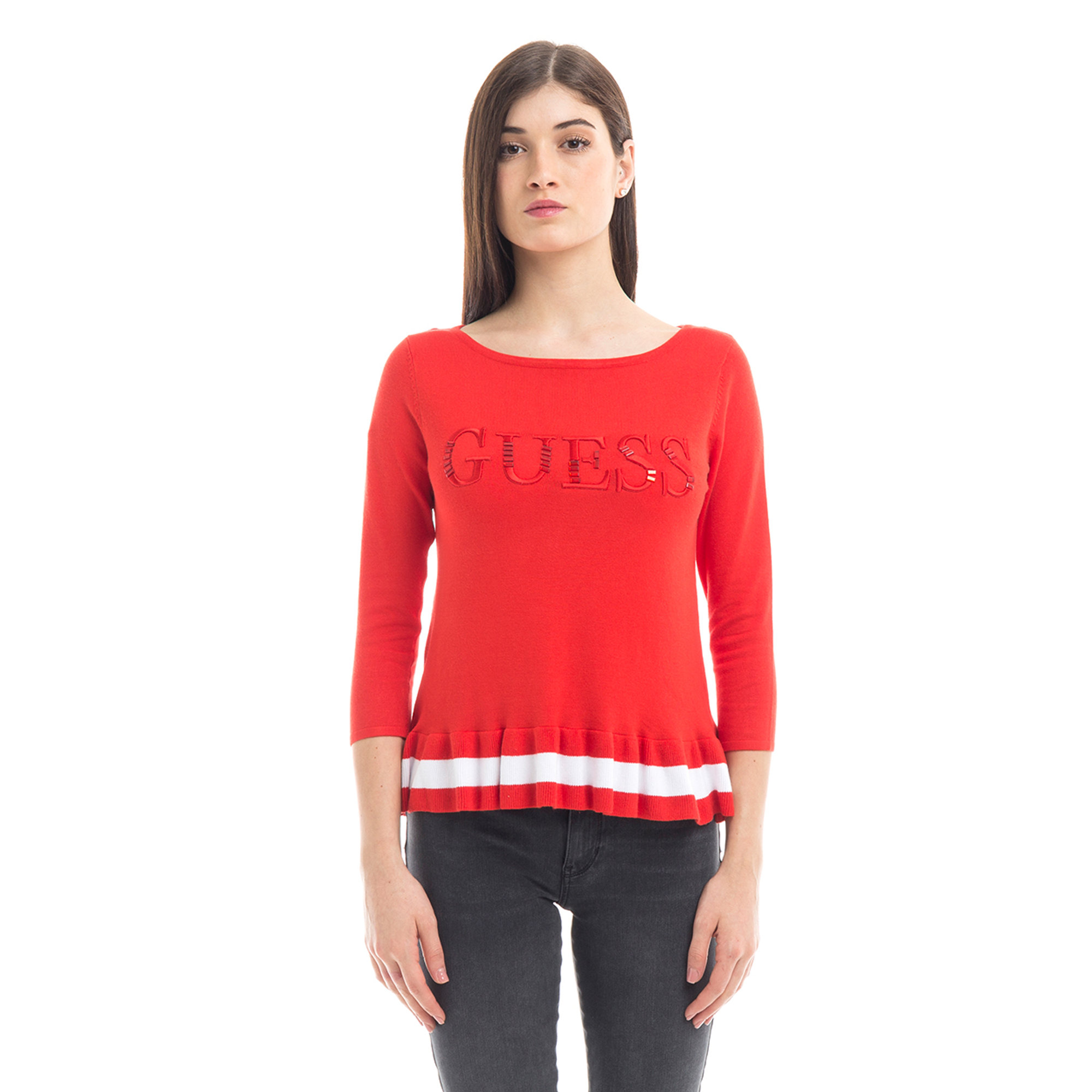 Maglia con balza al fondo rosso corallo Guess  vista0
