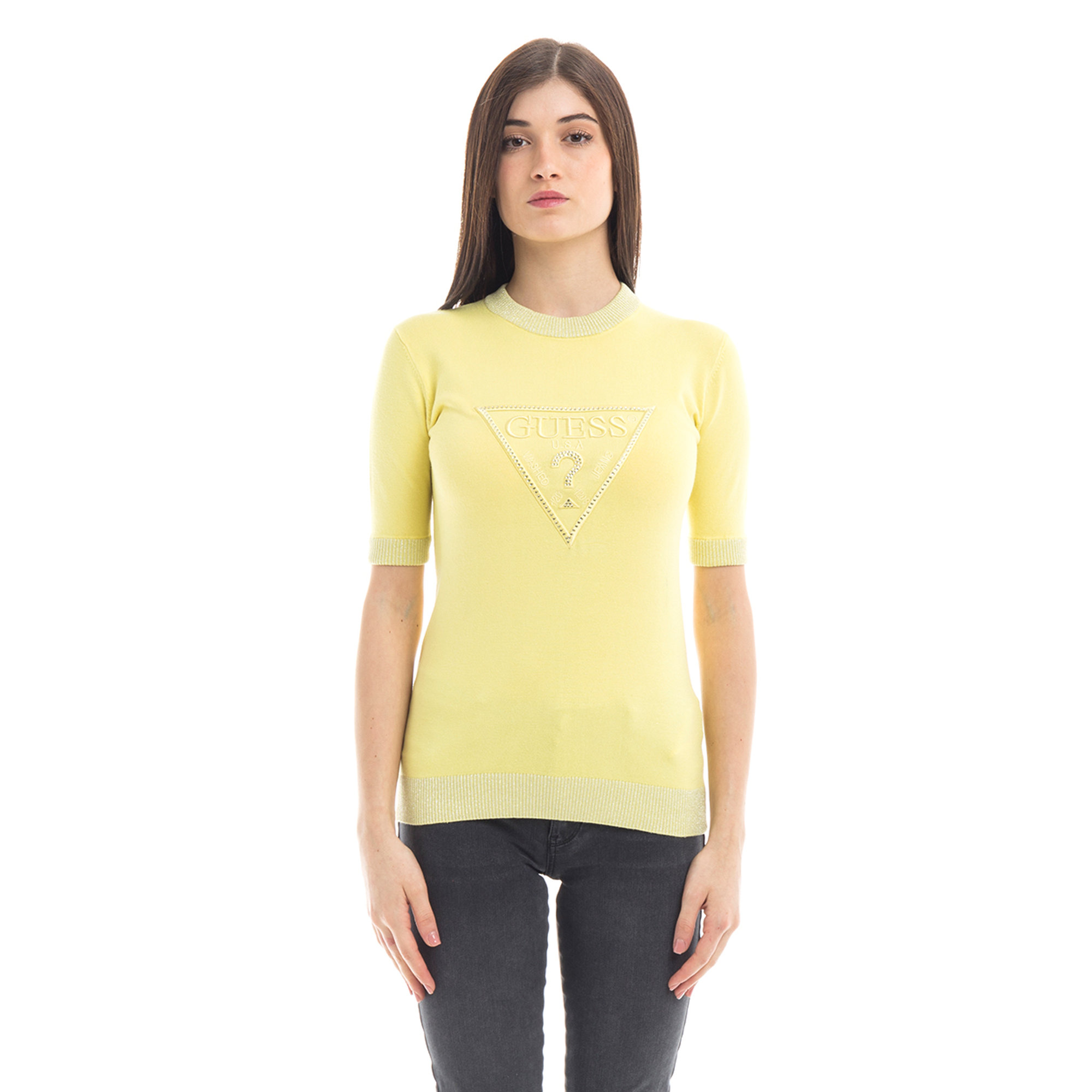 T-shirt con logo giallo Guess  vista0