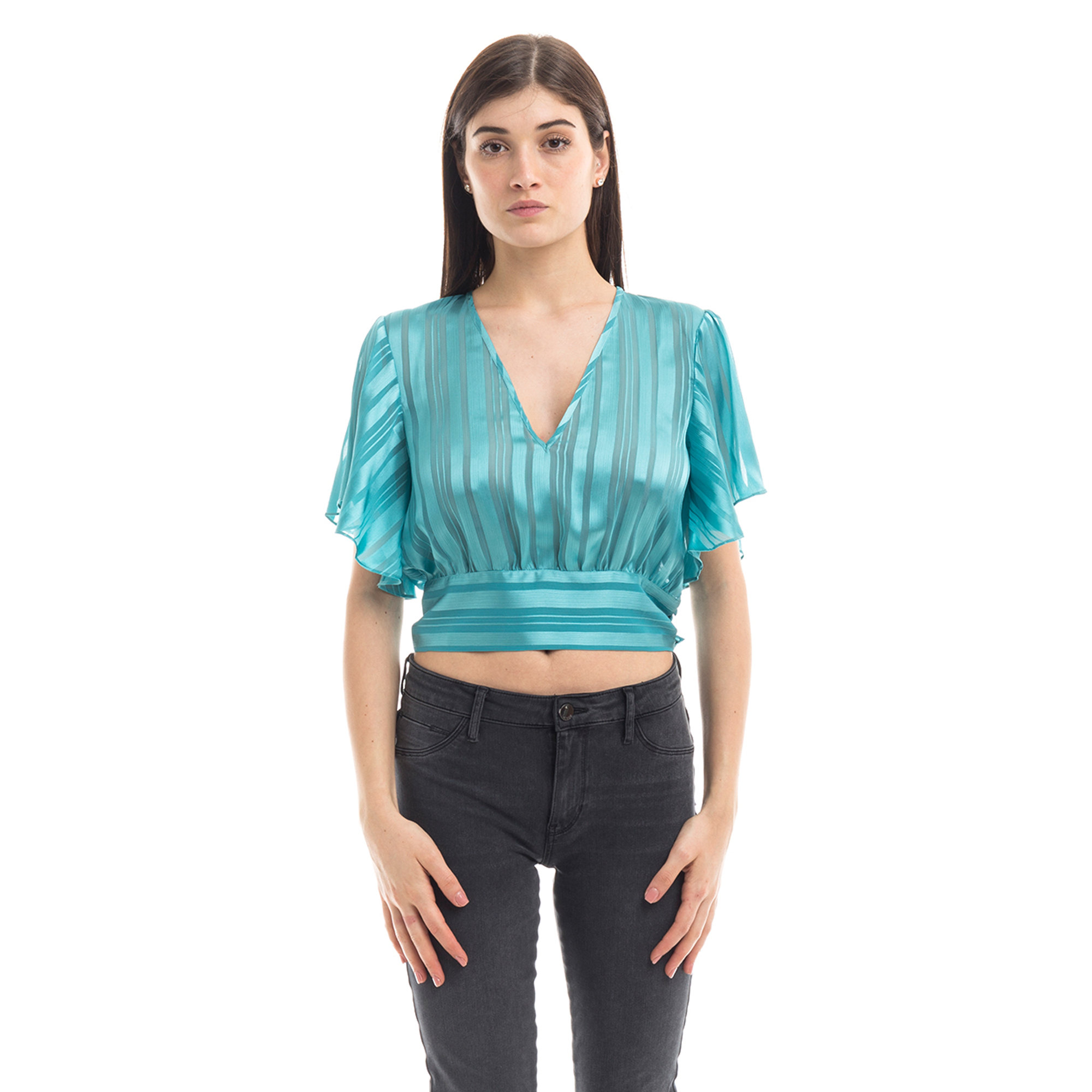 Blusa con fiocco sul retro verde marino Guess  vista0