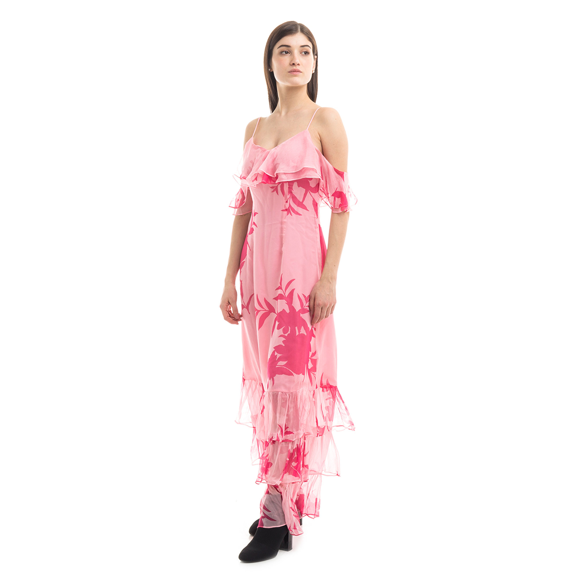 Abito lungo in seta rosa Guess  vista1