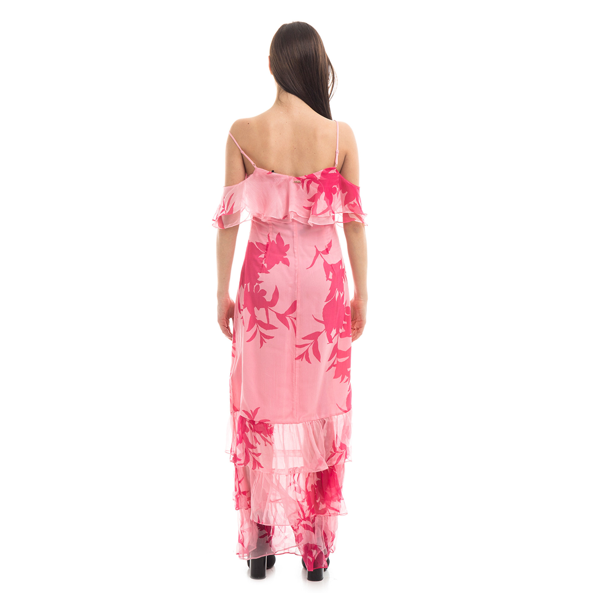 Abito lungo in seta rosa Guess  vista3