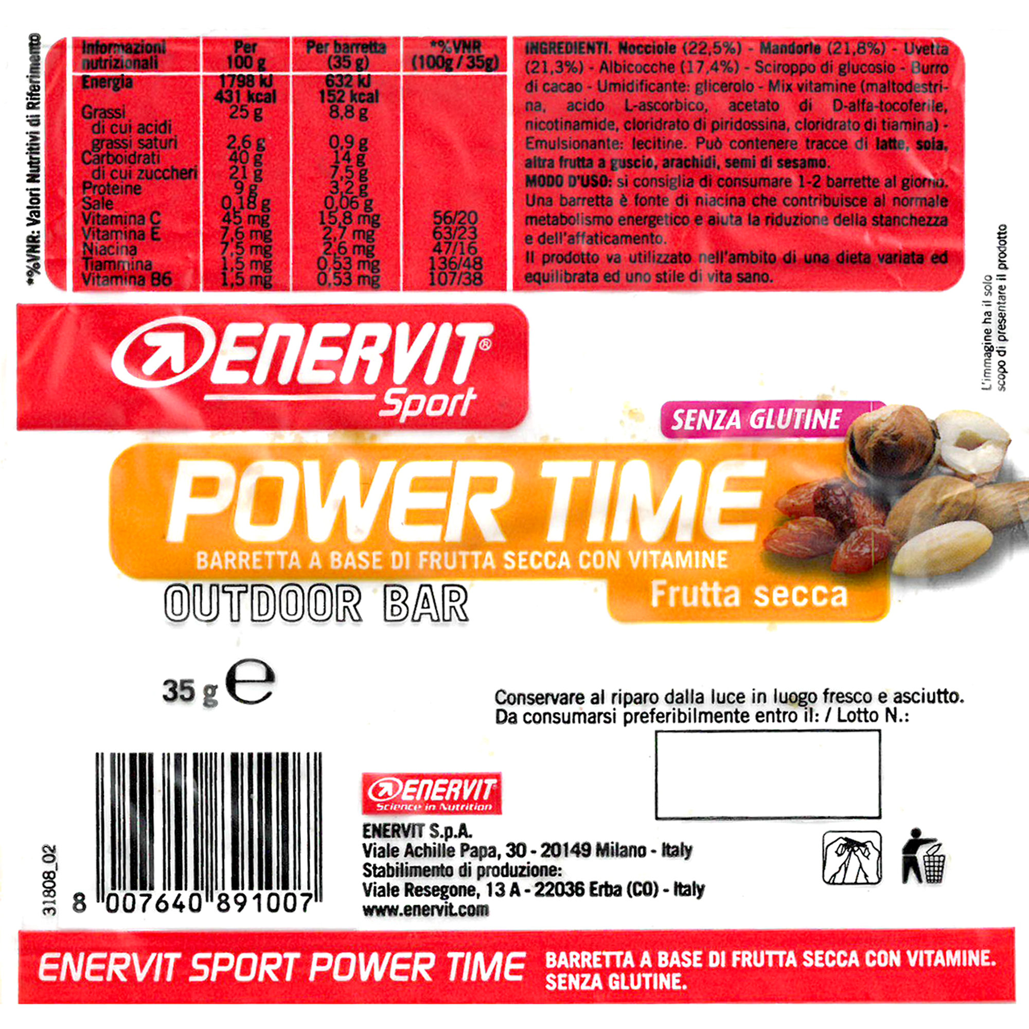 24 barrette da 35 gr - Enervit Sport Power Time Frutta Secca Enervit vista1