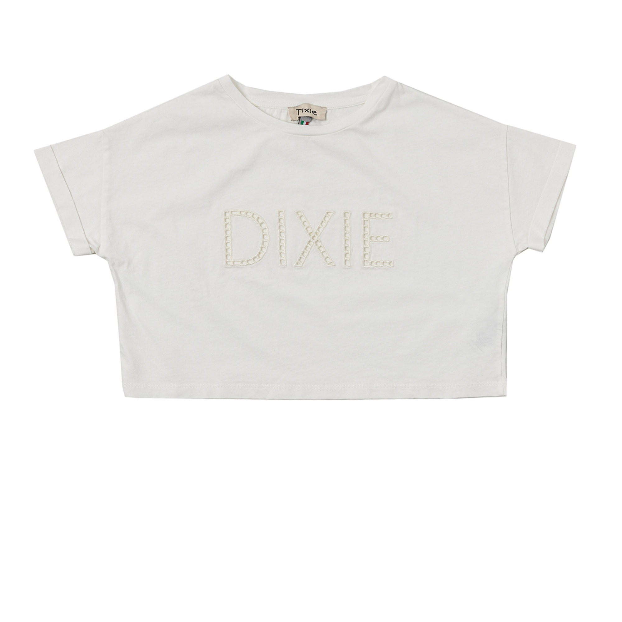 Crop top a maniche corte bianco con logo traforato Dixie vista0
