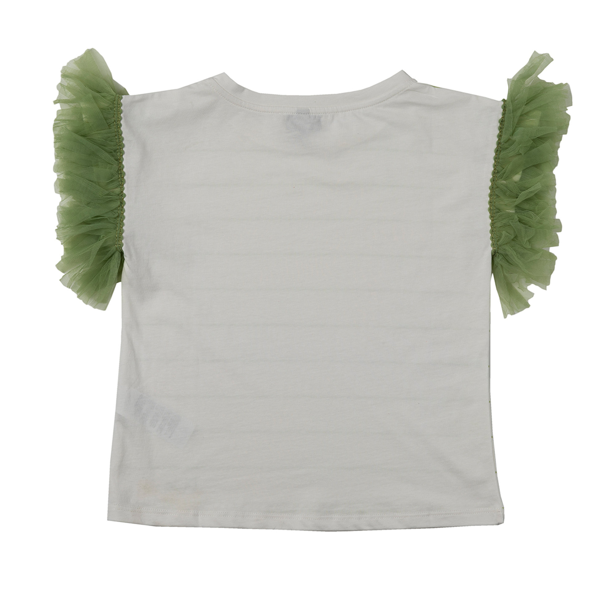 T-shirt bianca a righe con frappe in tulle sulle maniche Dixie vista1