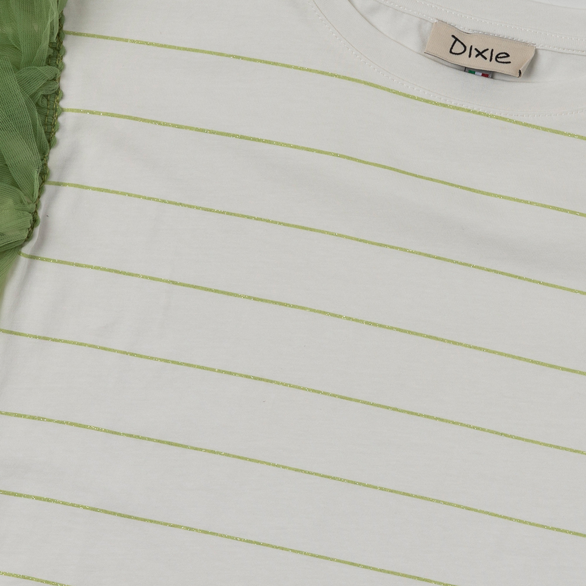 T-shirt bianca a righe con frappe in tulle sulle maniche Dixie vista2
