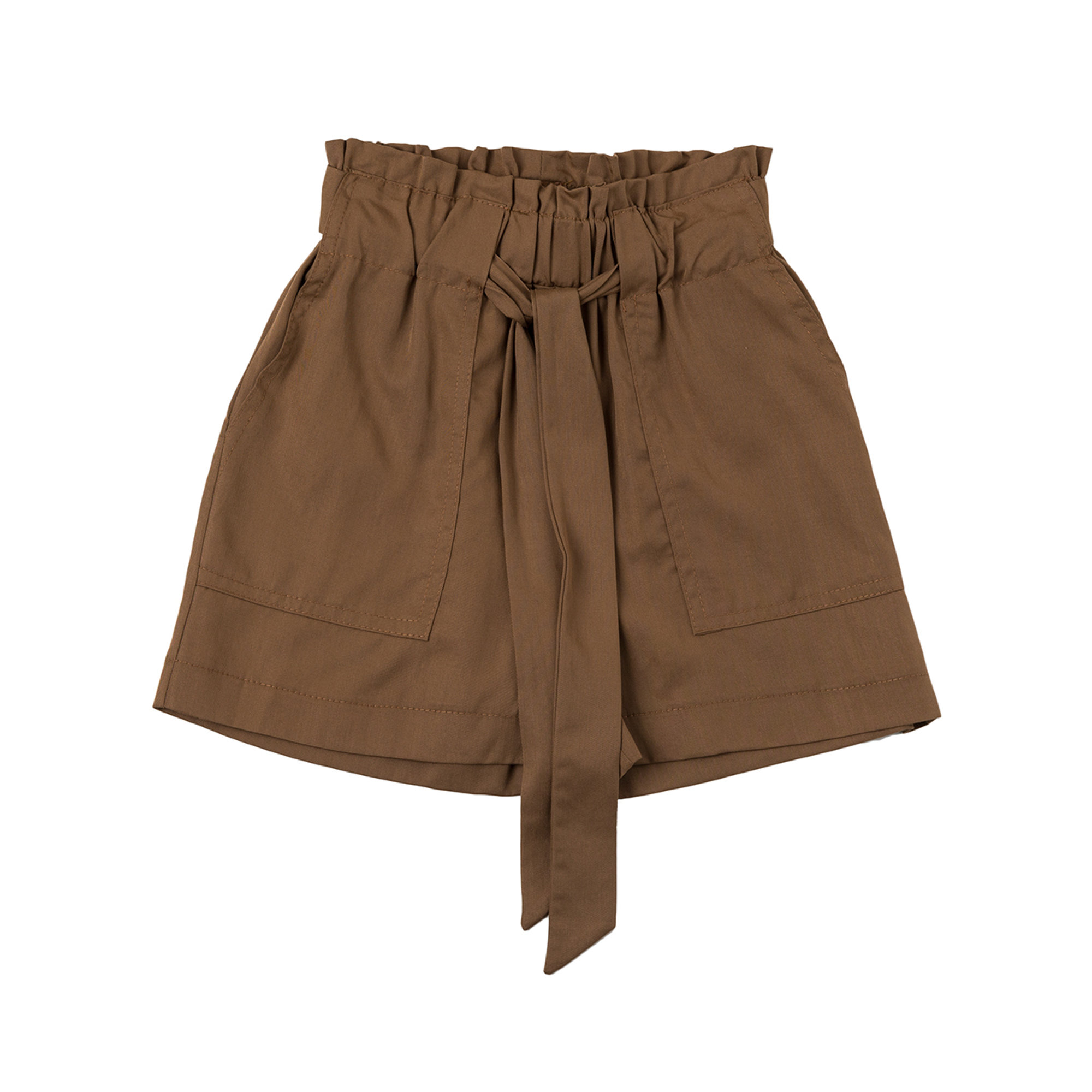 Short in lyocell marrone con frappa in vita e cintura Dixie vista0