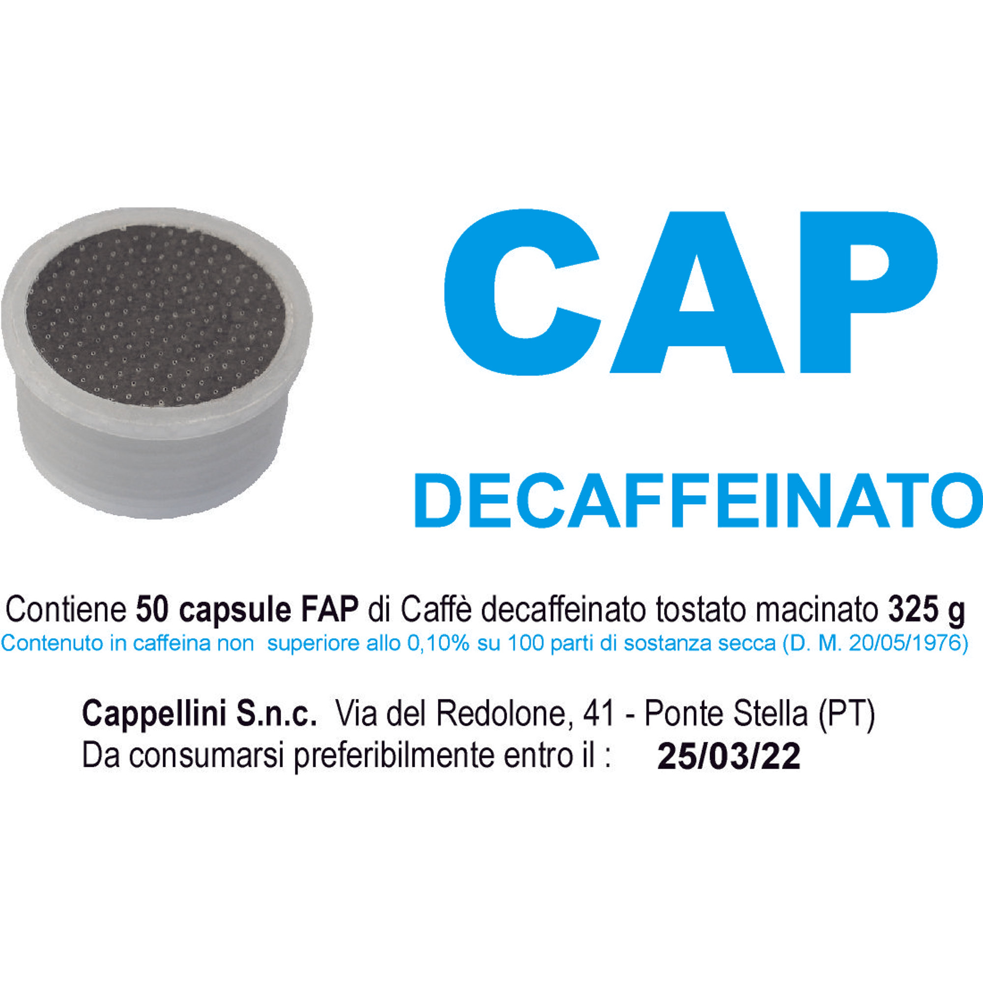 2 confezioni da 50 capsule FAP compatibili Lavazza Espresso Point - Miscela Decaffeinato Cappellini Caffè vista1