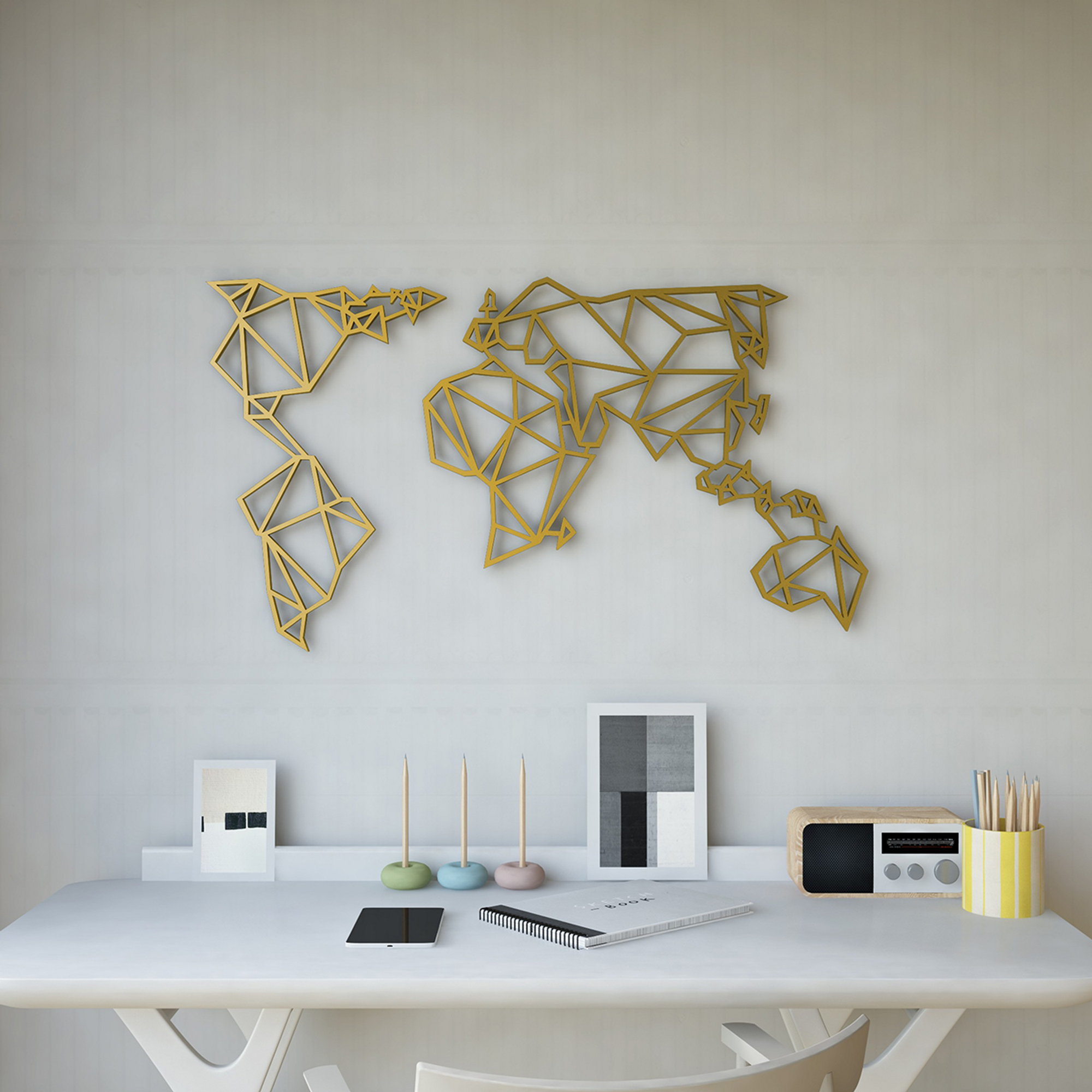 Decorazione da parete Mappa Mondo, oro Decora la tua casa vista3