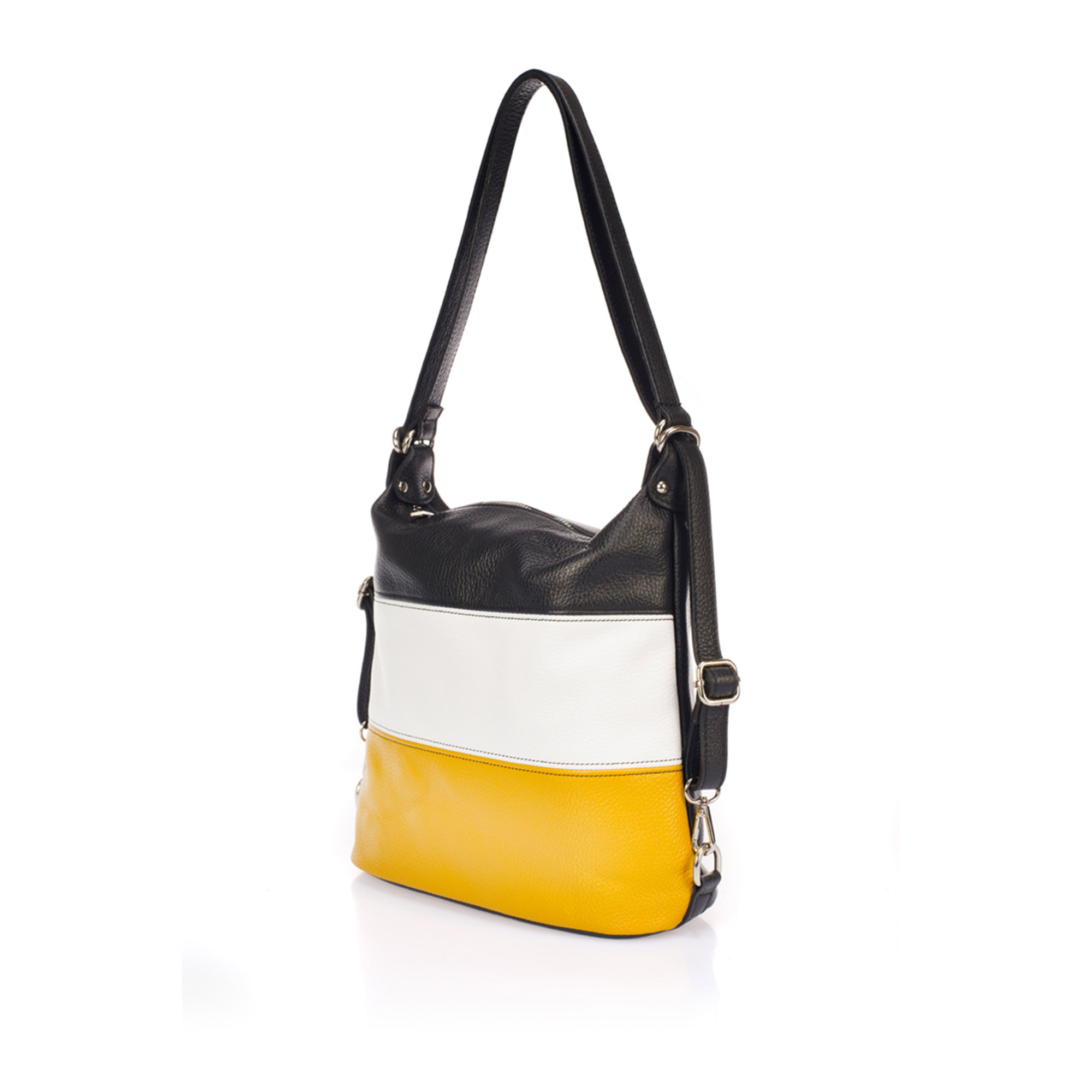 Borsa a spalla color block nera bianca e gialla Markese vista1