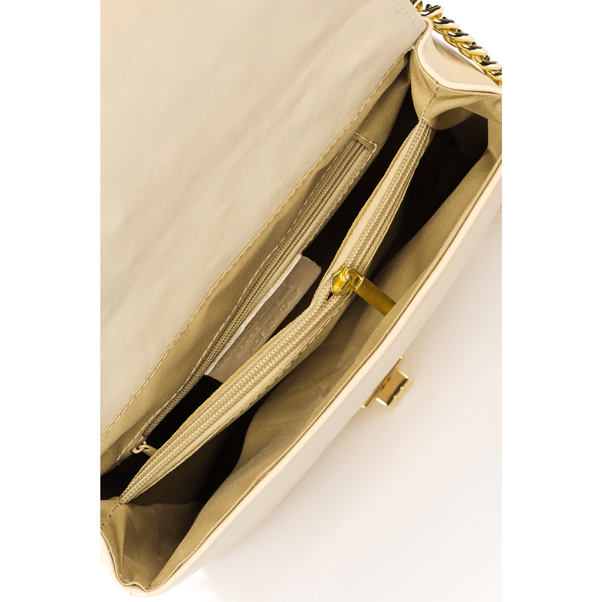Borsa a spalla con micro borchie beige Markese vista3
