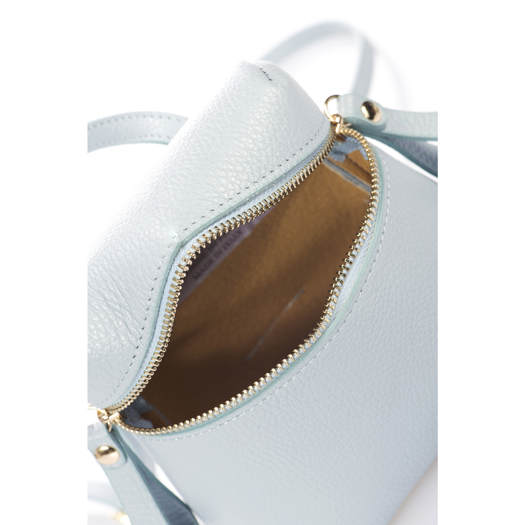 Borsa a tracolla con doppia zip celeste Markese vista3