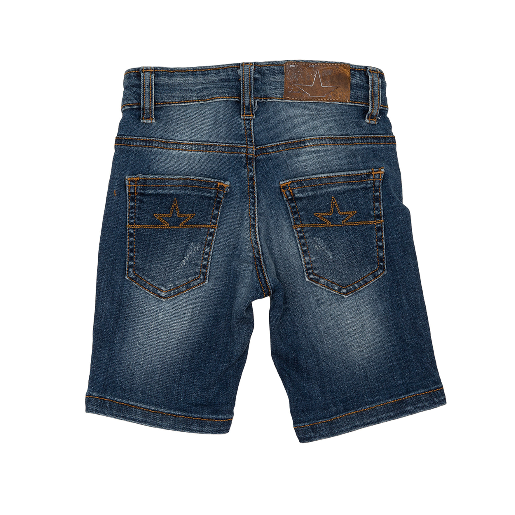 Short delavè in denim blu con rotture all over Macchia J vista1