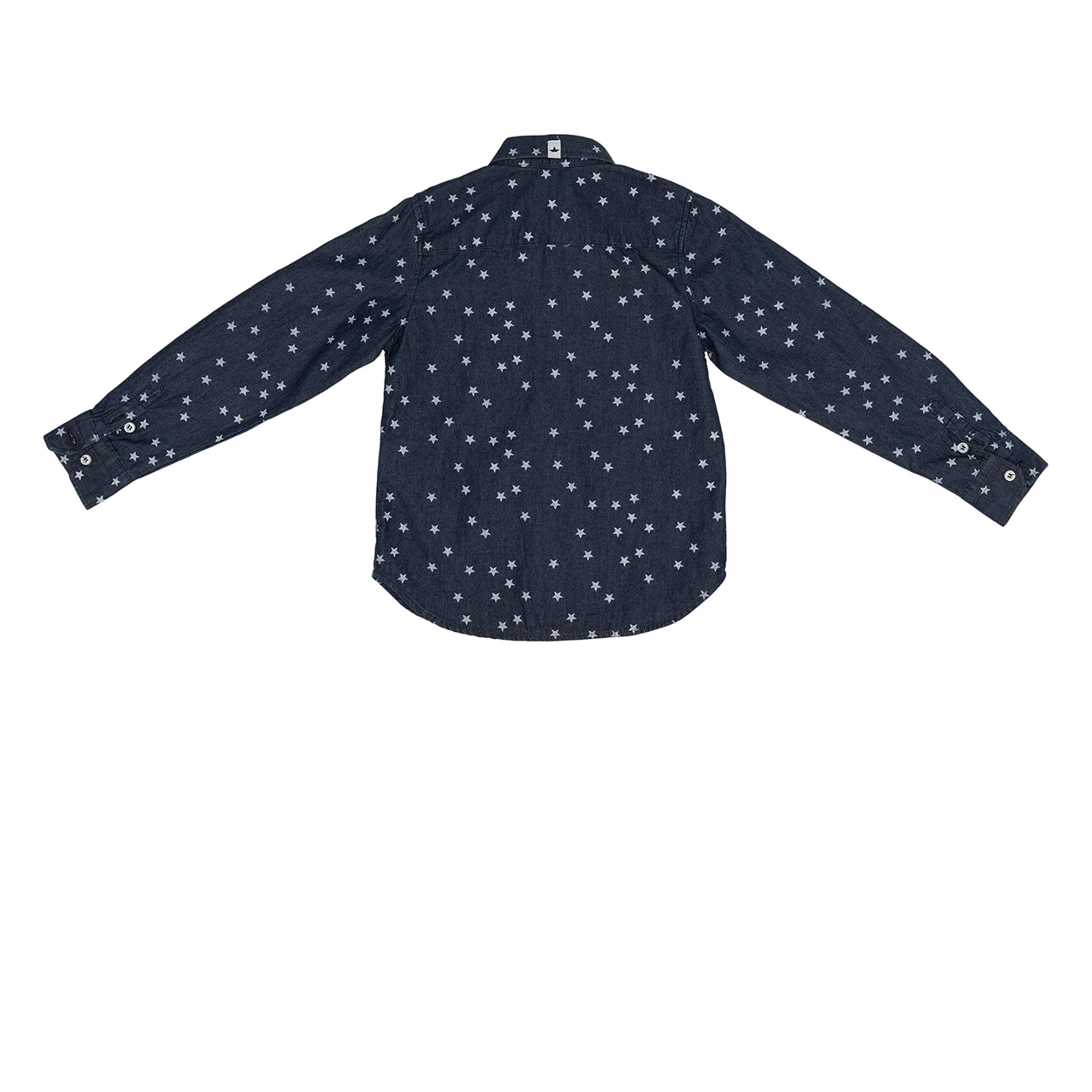 Camicia blu in cotone con stelle stampate all over Macchia J vista1