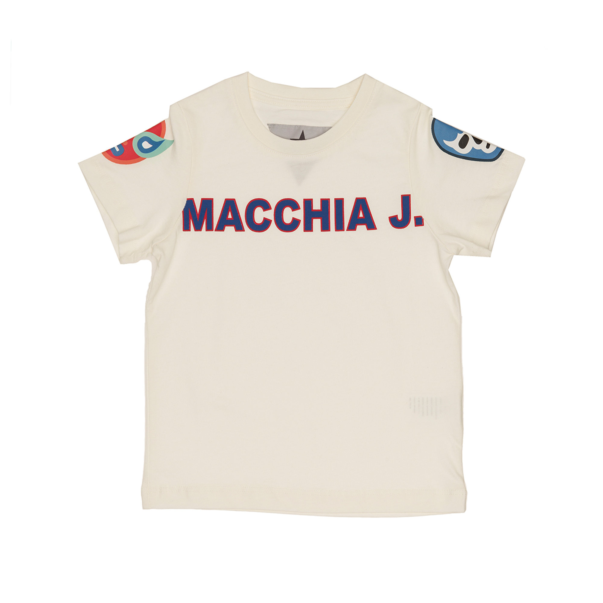 T-shirt bianca con stampe colorate e logo Macchia J vista0