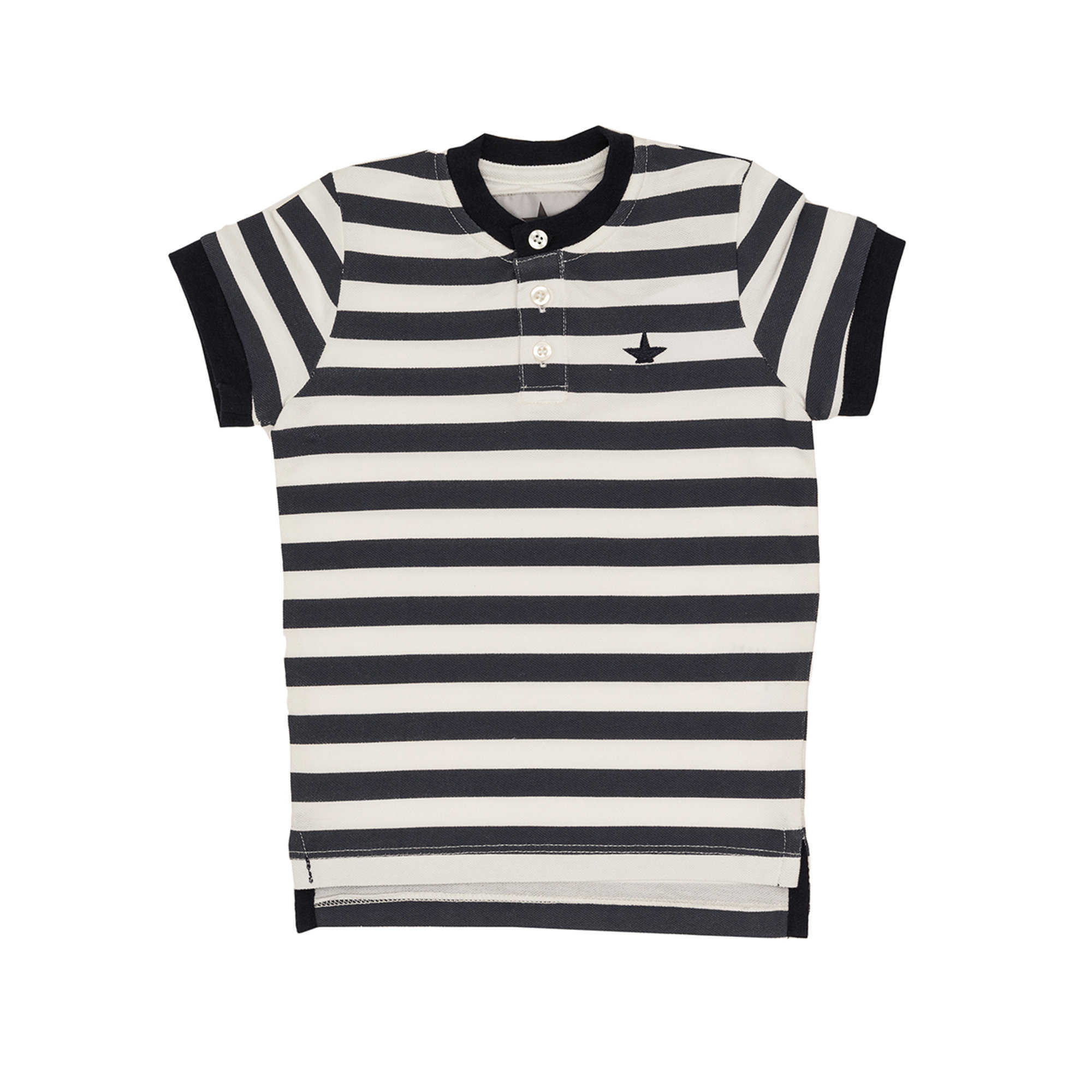 Polo a righe bianche e blu con collo alla coreana Macchia J vista0