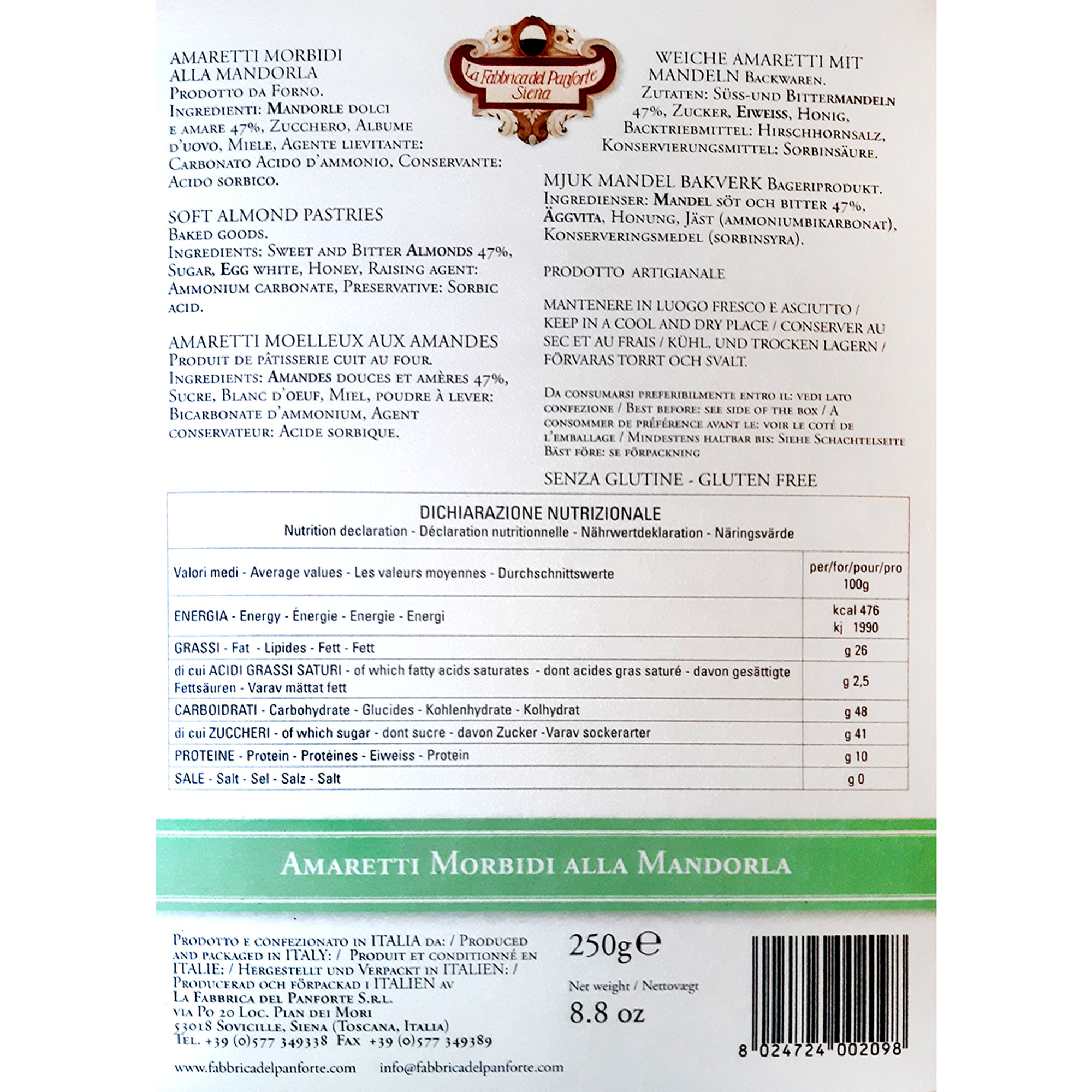 3 Amaretti doux assortis 250 gr : Amaretto doux à l'amande - Amaretto doux à l'orange - Amaretto doux au cacao La Fabbrica del Panforte vista2