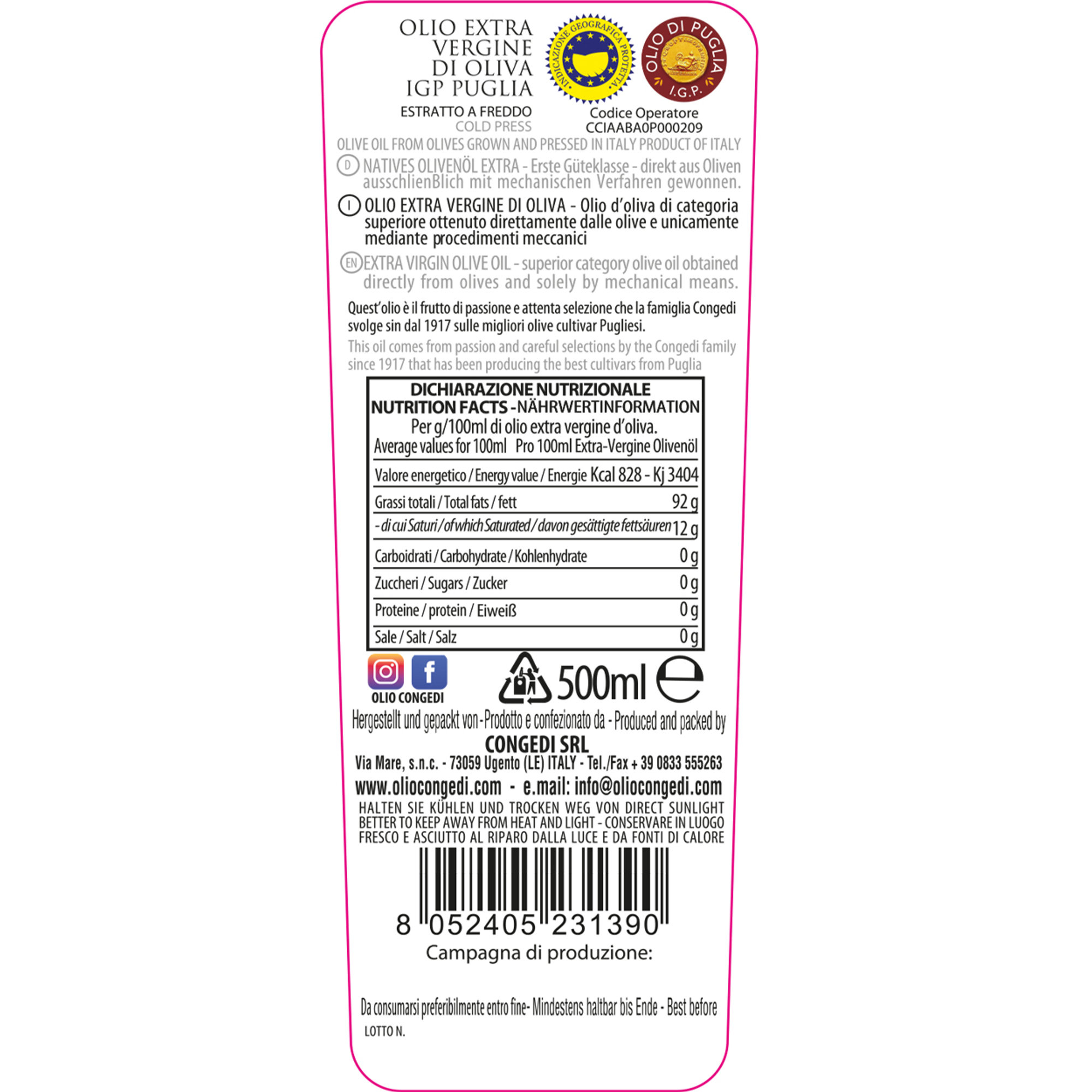 3 bottiglie - Olio EVO IGP Puglia 50 cl Congedi vista1