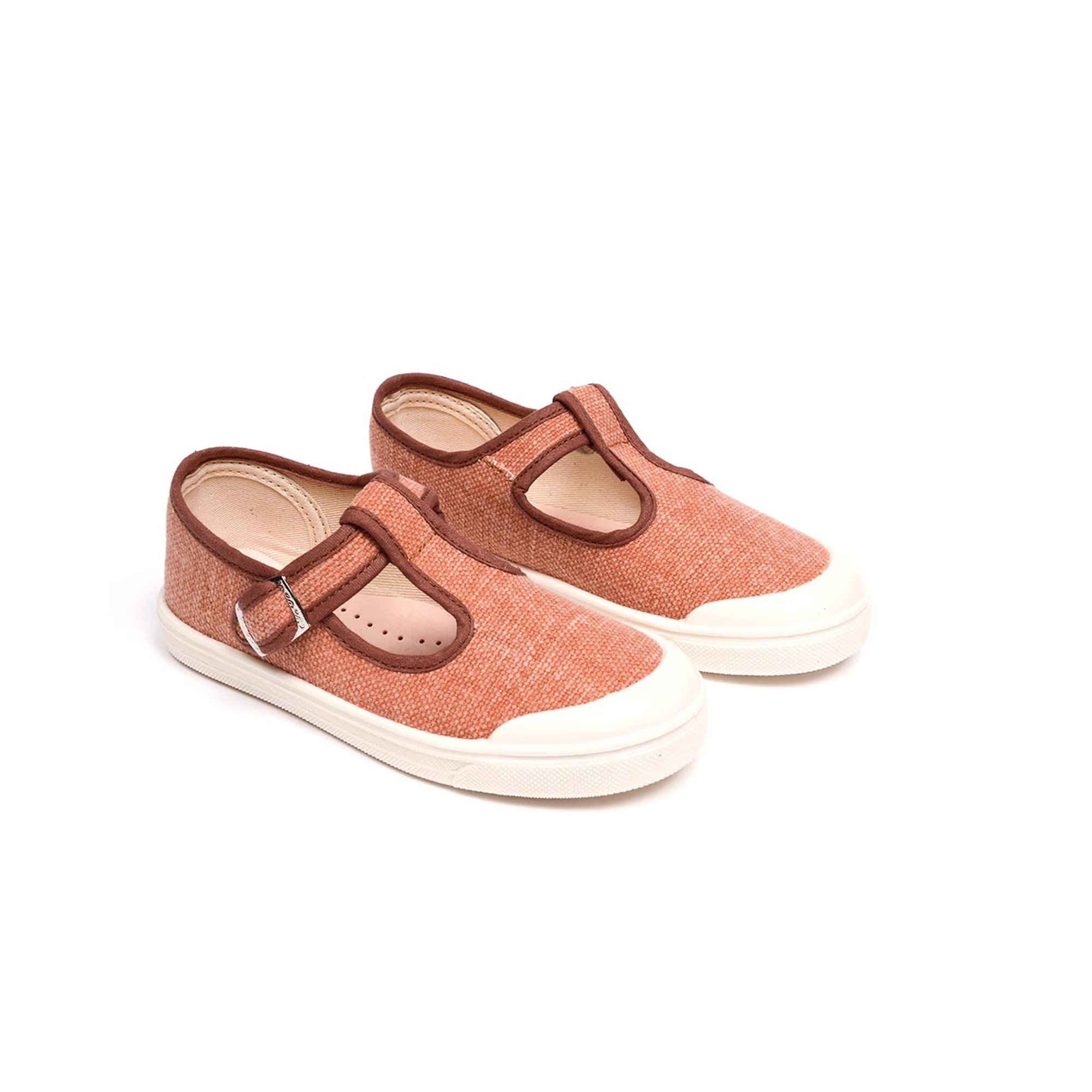 Bebe' con occhielli in tessuto con fibbia, fondo gomma marrone Pepè shoes vista0