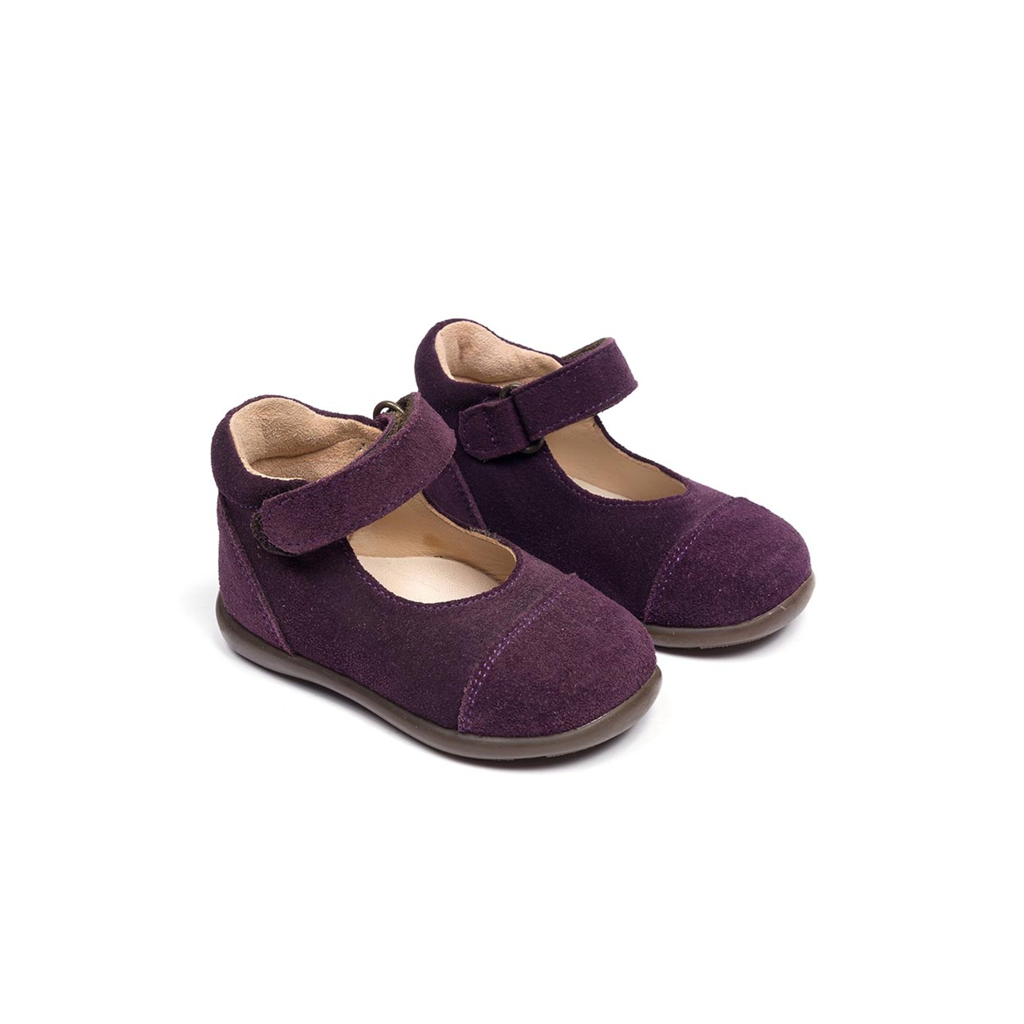 Bebè allacciata alla caviglia con laccio e velcor viola Pepè shoes vista0