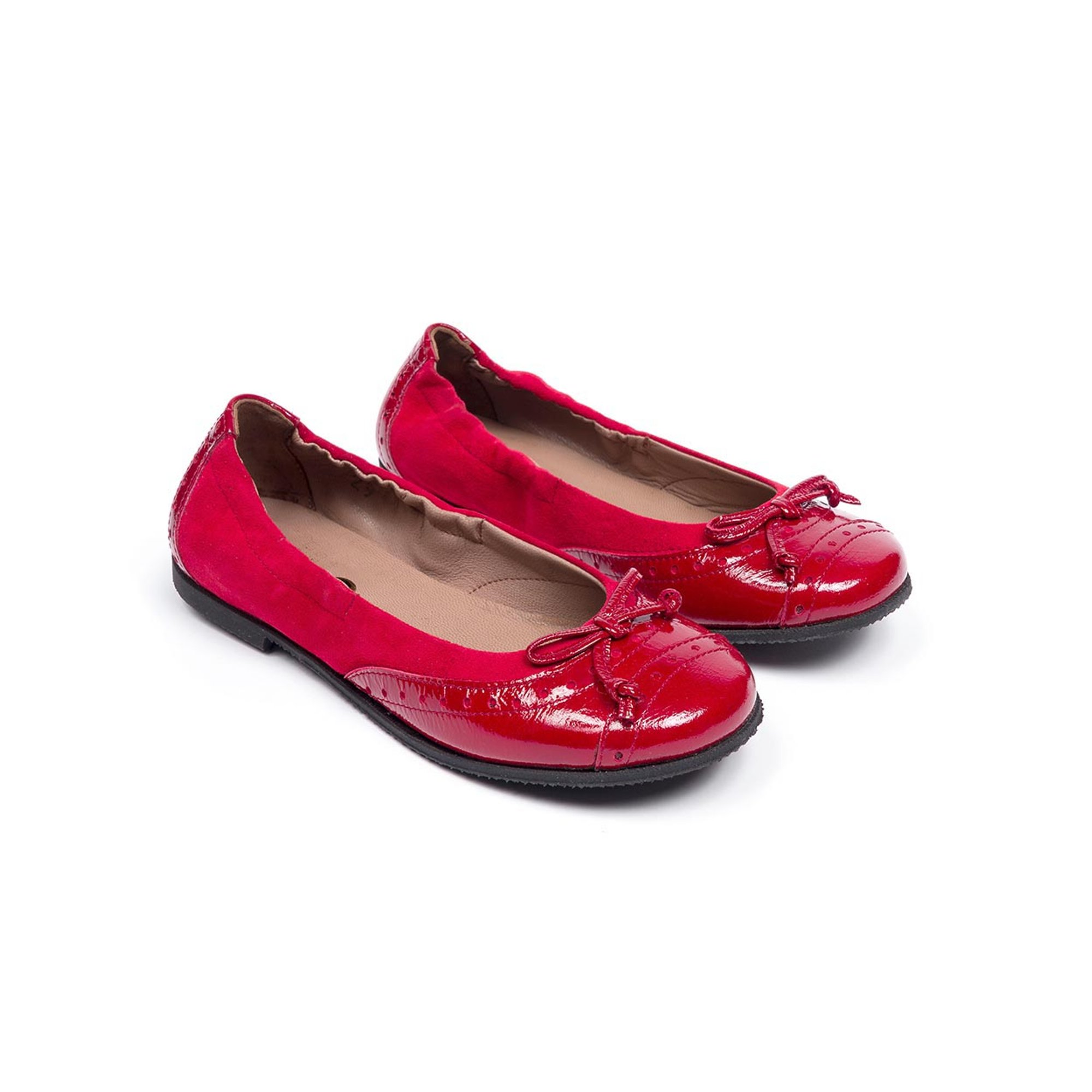 Ballerina in vernice e suede  con fiocco rosso Pepè shoes vista0
