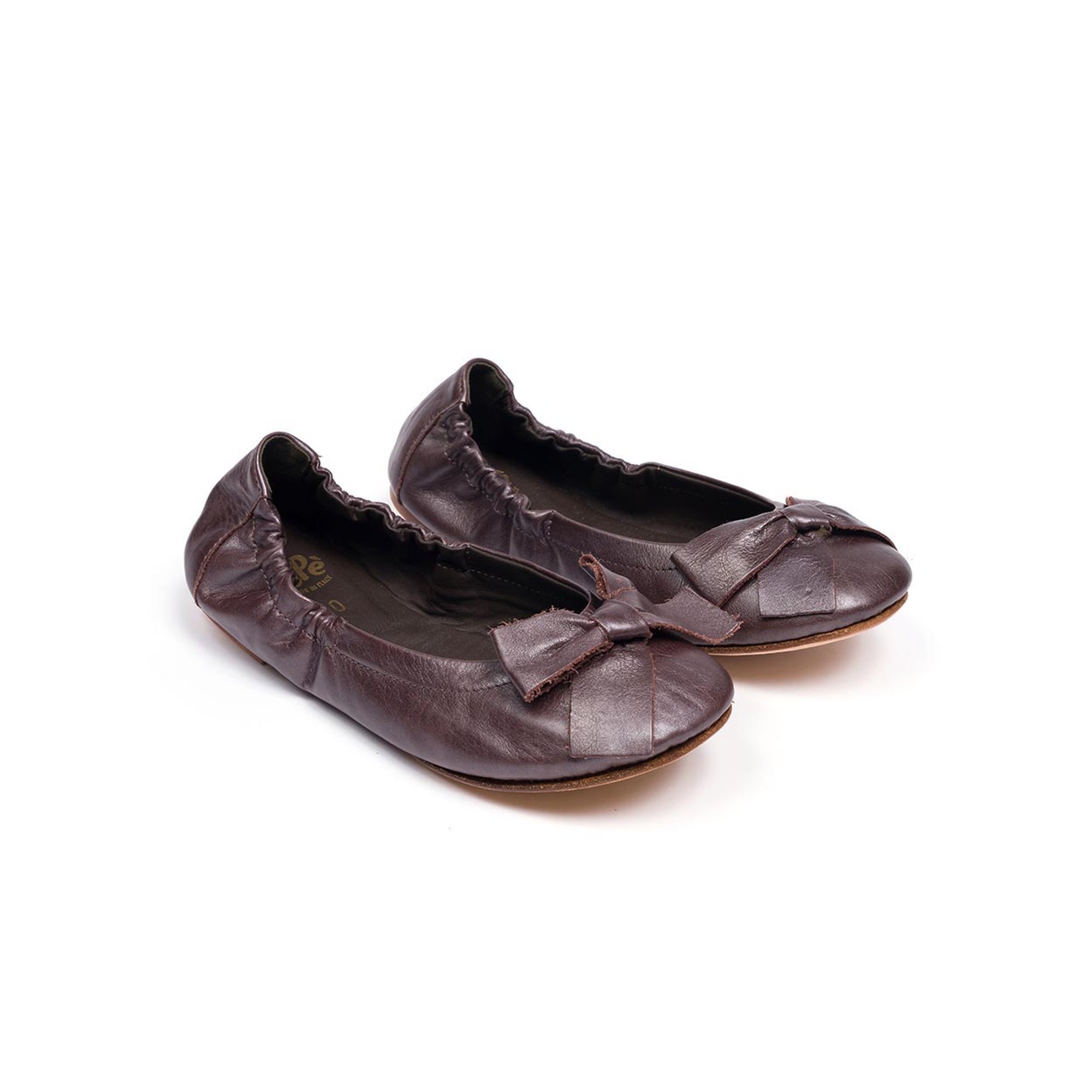 Ballerina in pelle delavè con fiocco marrone Pepè shoes vista0