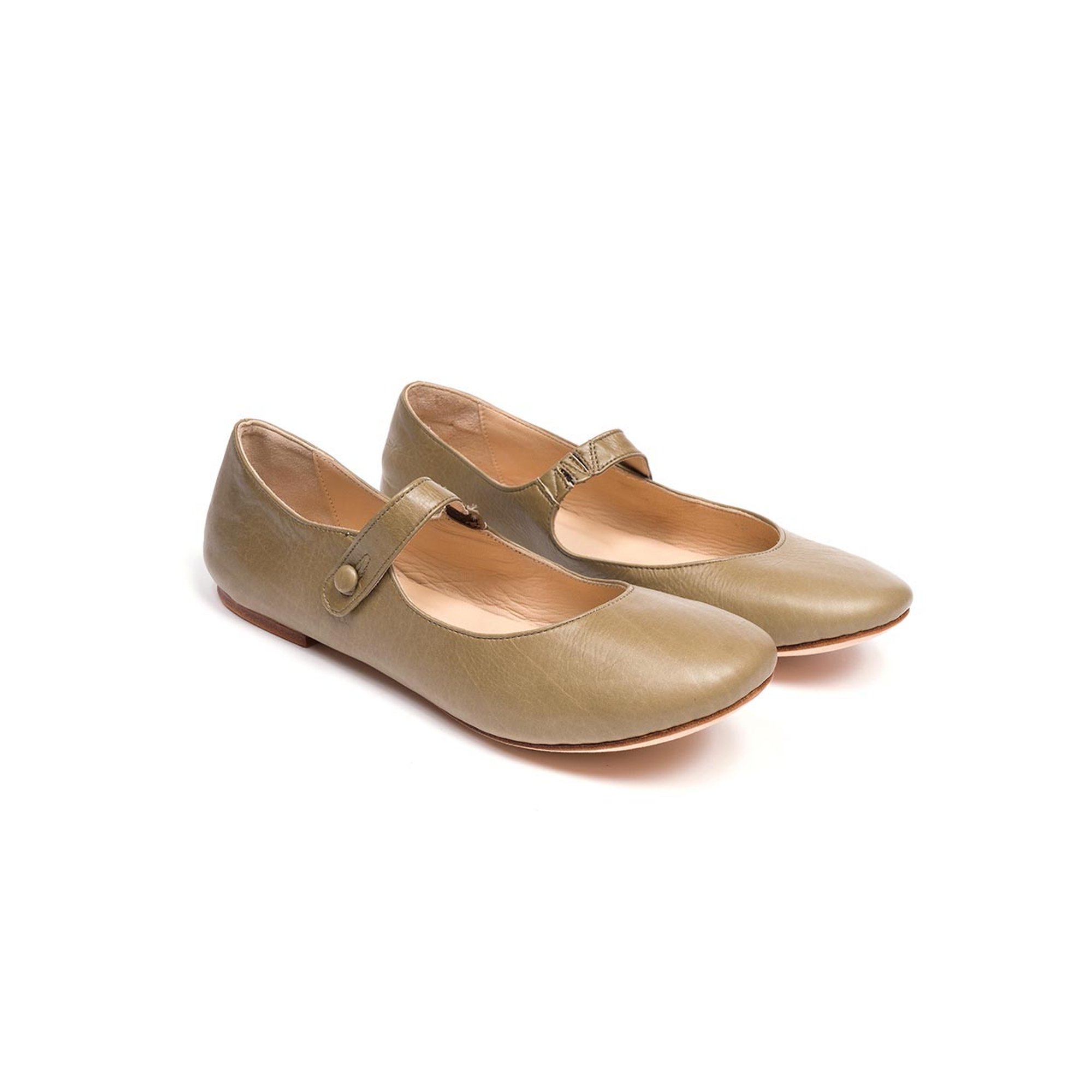 Bebè  in pelle con laccio e bottone beige Pepè shoes vista0
