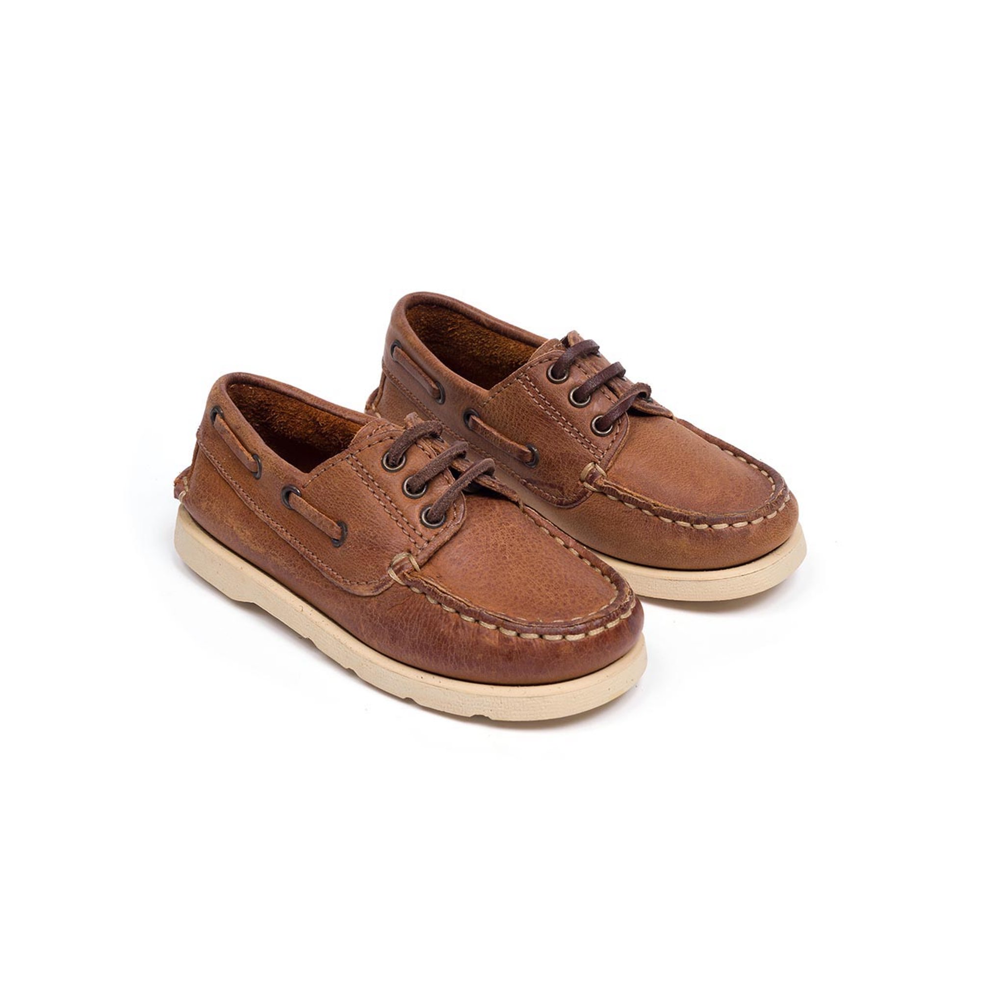 Scarpina da barca in pelle delavè marrone Pepè shoes vista0