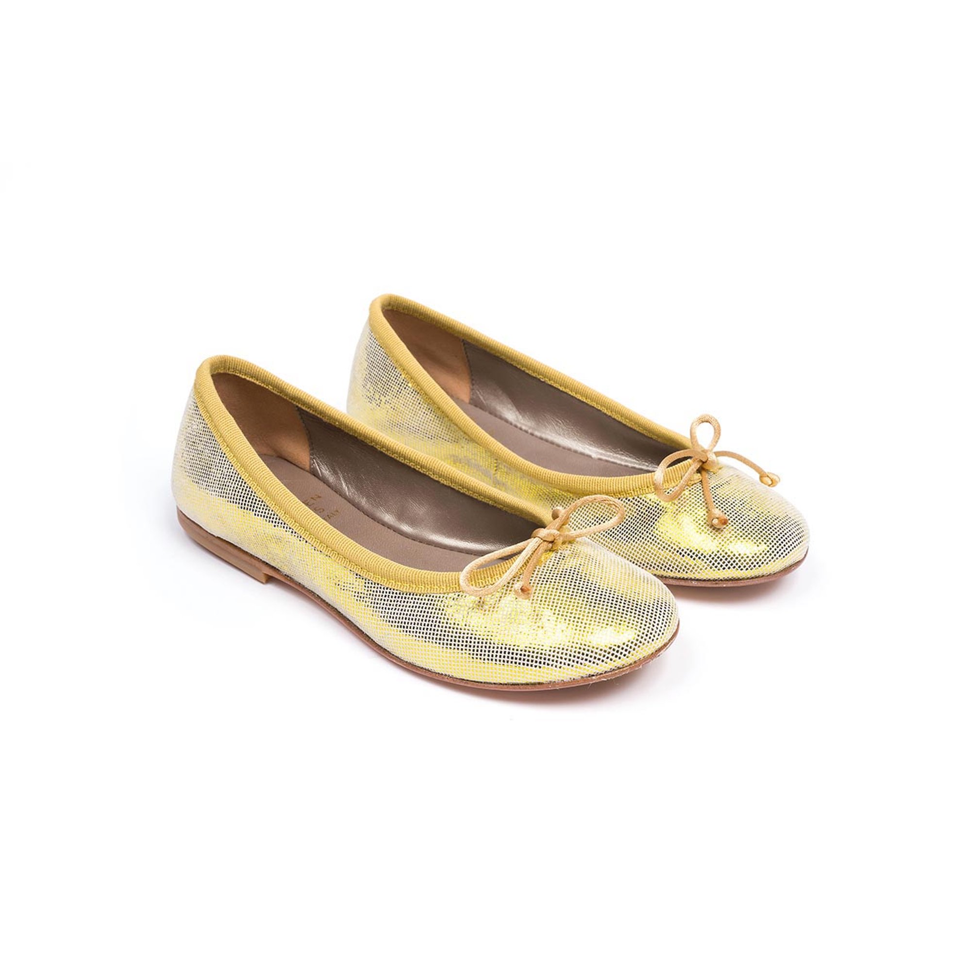 Ballerina in tessuto laminato con fiocco giallo Pepè shoes vista0
