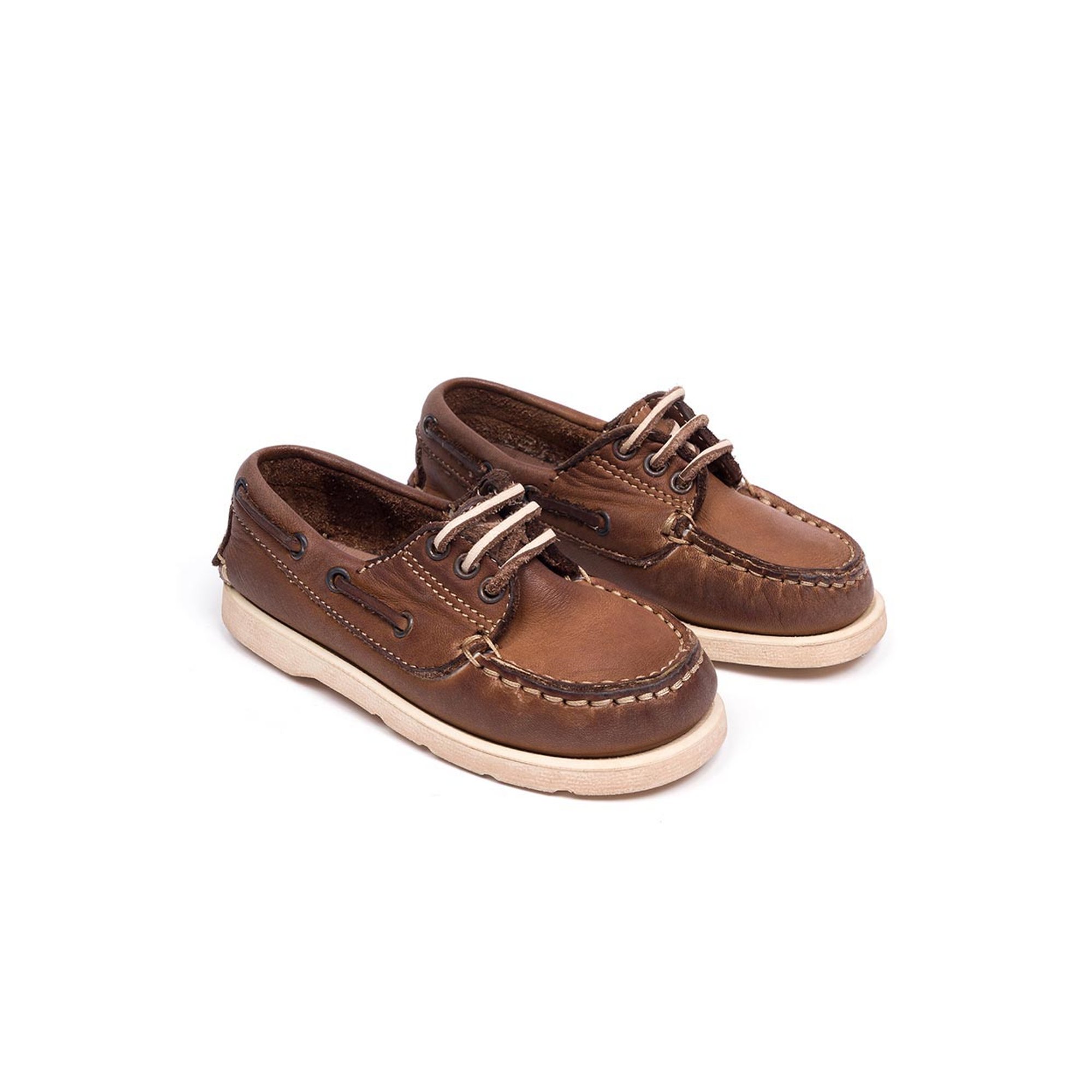Scarpina da barca in pelle delavè marrone marrone Pepè shoes vista0